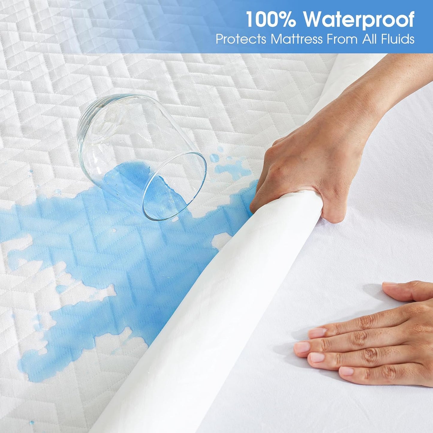 Hanherry 100% Waterproof Mattress Protector Full Size, Mattress Cover 3D Air Fabric Cooling