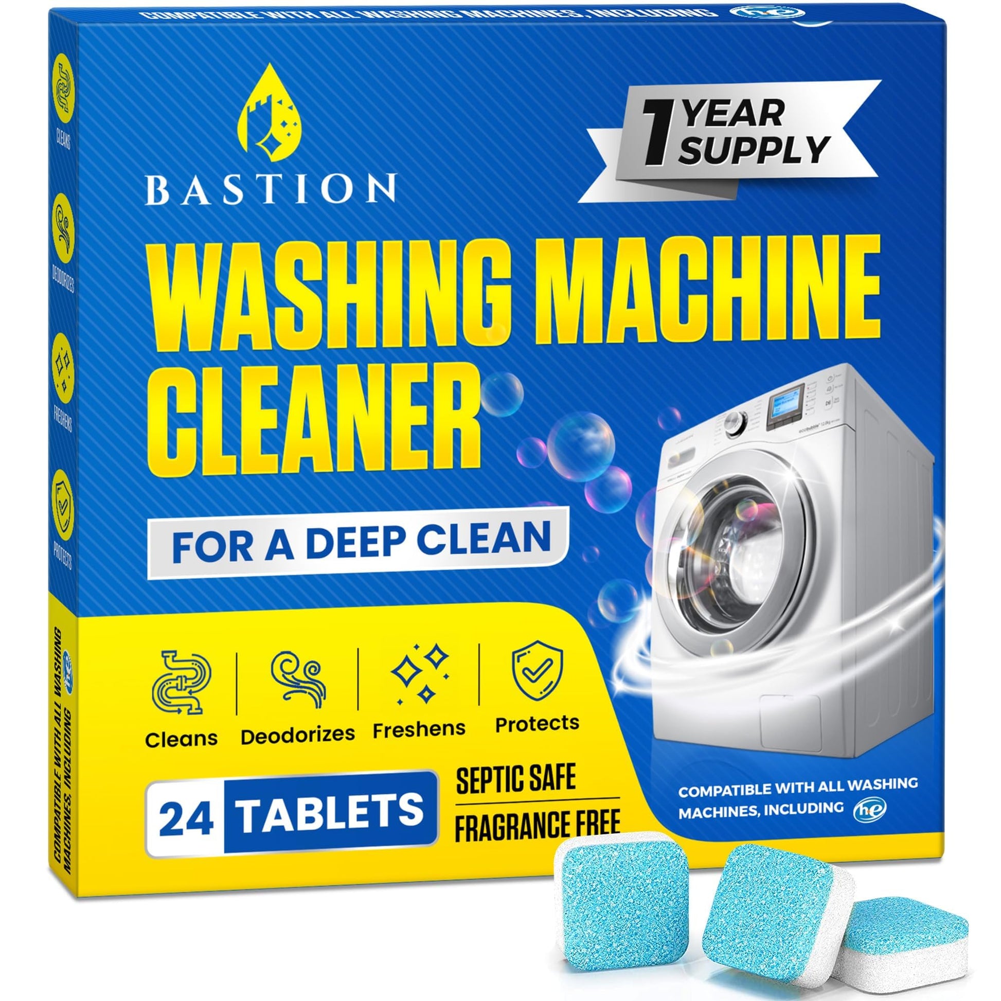 Washing Machine Cleaner Tablets 24 pack Powerful Descaler -Deep Cleaning for HE Front Loader & Top