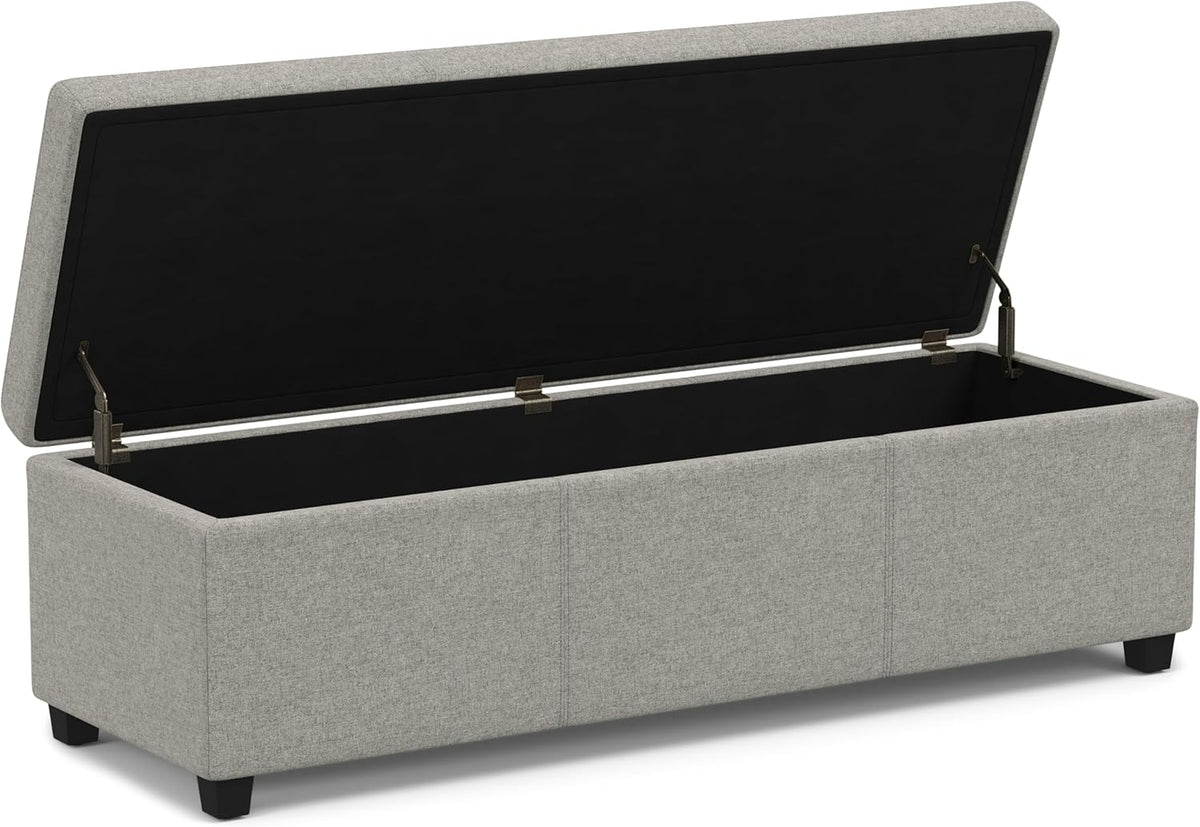 SIMPLIHOME Avalon 54 inch Wide Contemporary Rectangle Extra Large Storage Ottoman Bench in Cloud
