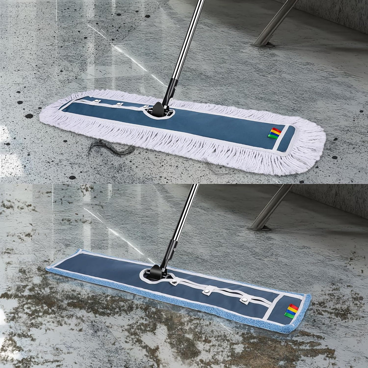 MASTERTOP Industrial Mop, Extra Large Floor Mop with Microfiber & Cotton Pad, Heavy Duty Flat Mops