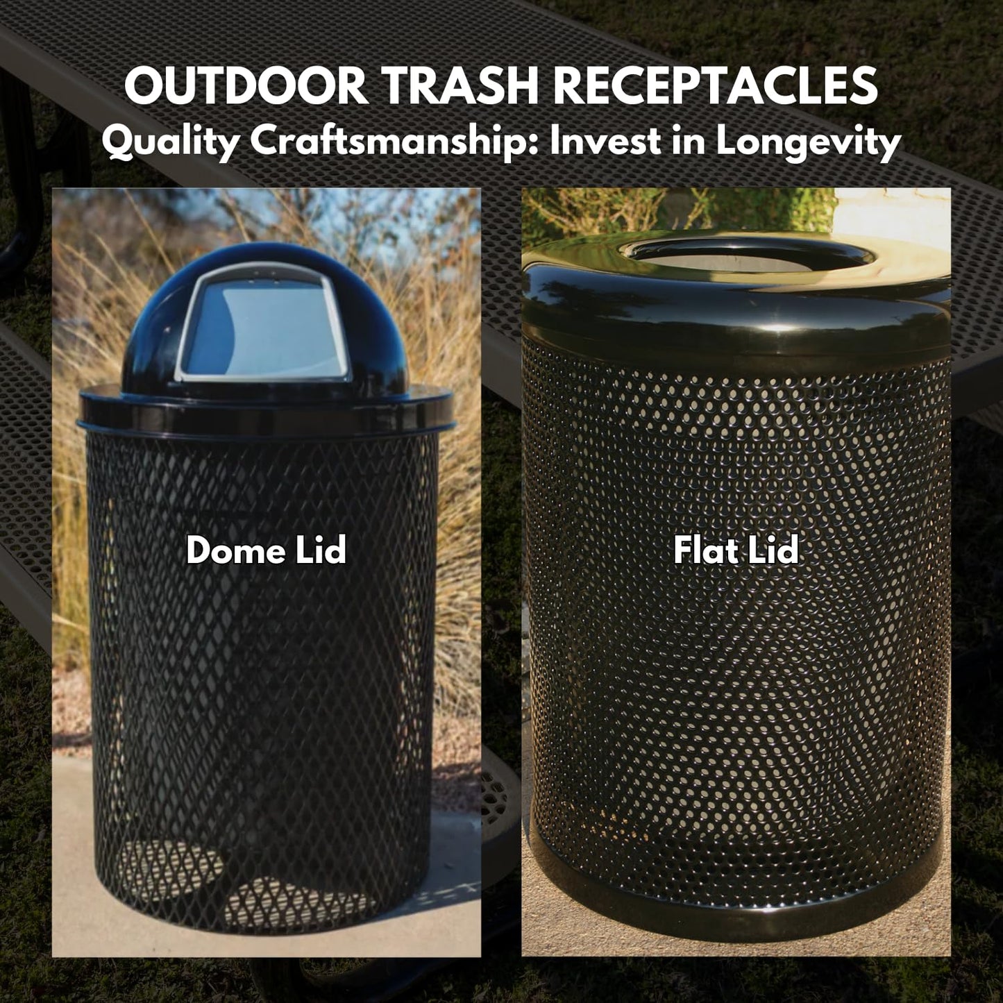 COATEDOUTDOORFURNITURE RDT-P-TXTLBL Heavy Duty Round Trash Receptacle with Dome Top, Liner