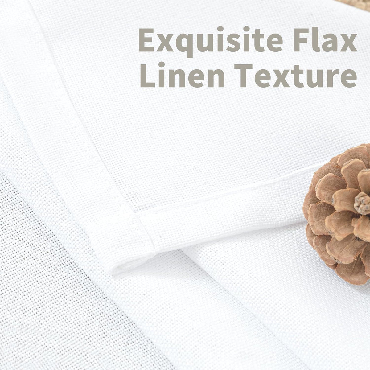 YoungsTex White Linen Semi Sheer Curtains 63 Inch Length for Short Window, Light Filtering Rod