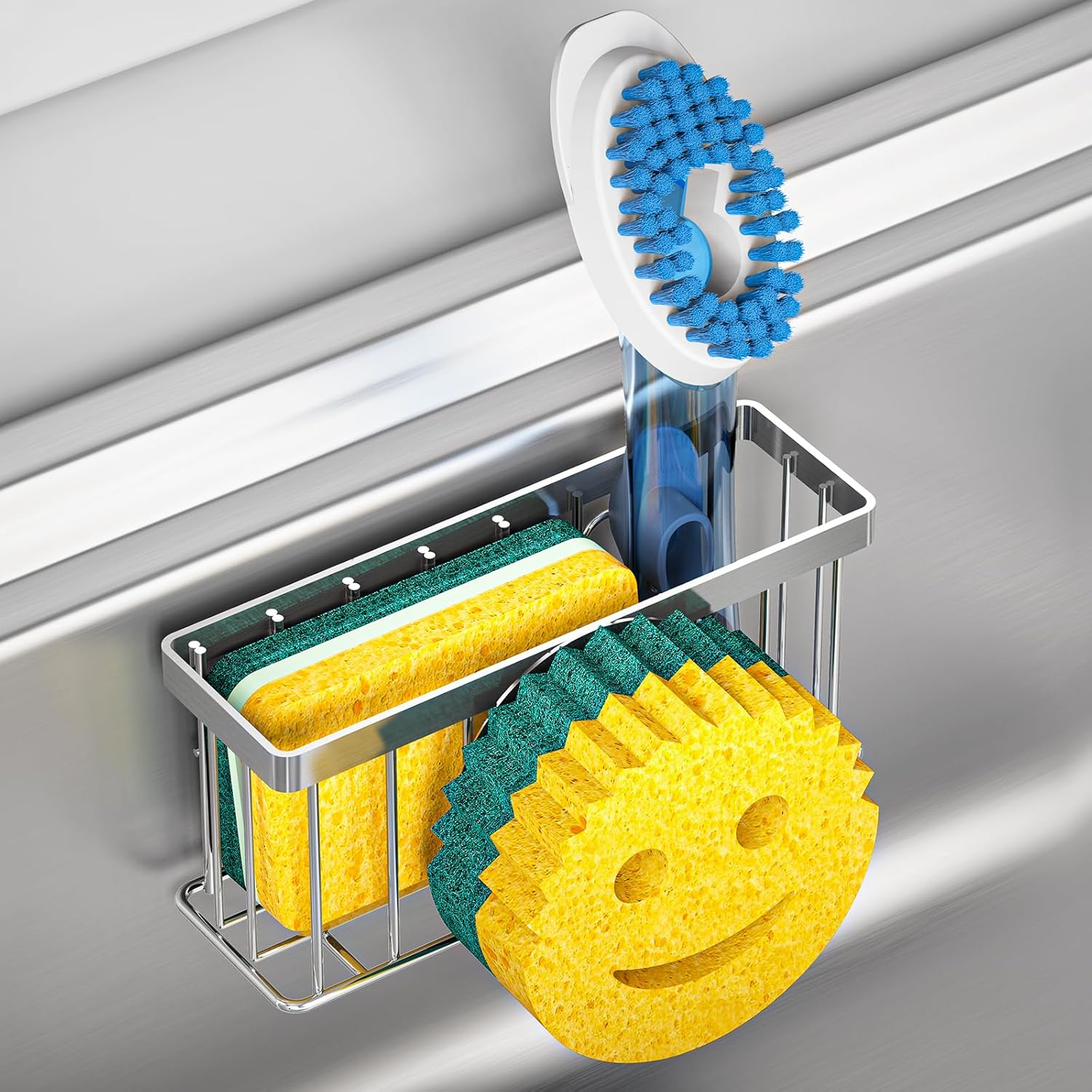 Sponge Holder Smiley Face,Sink Caddy for Kitchen Sink,Sponge Holder with 2 PCS Suction Cups/1 PCS