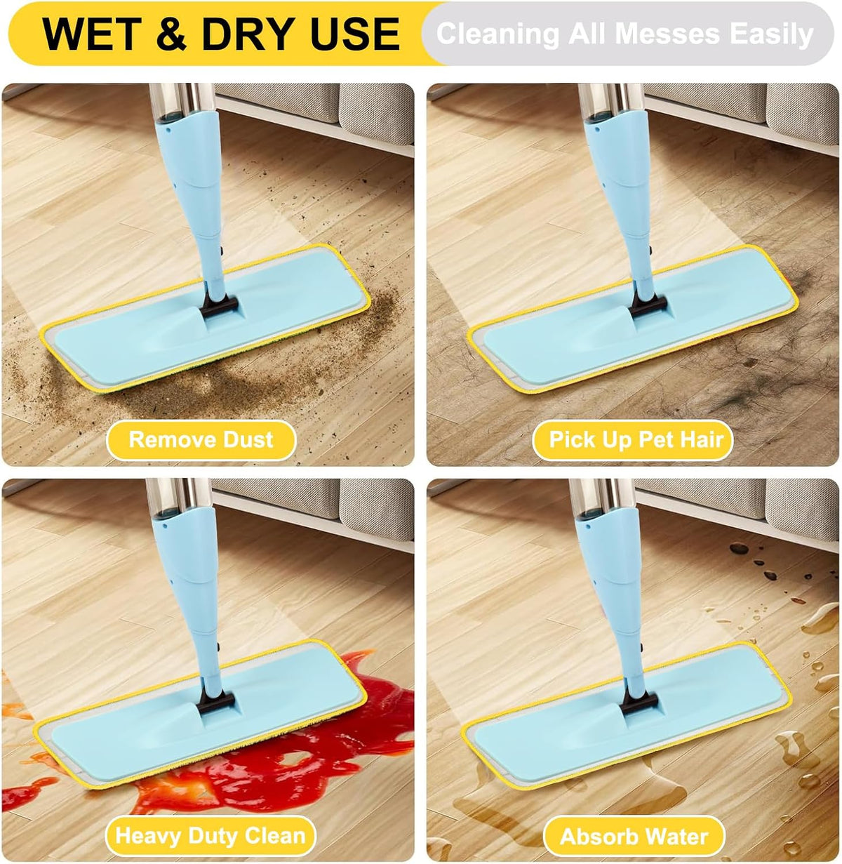 16.5 inch Reusable Mop Pads Microfiber Spray Mop Replacement Heads for Wet/Dry Mops Compatible with