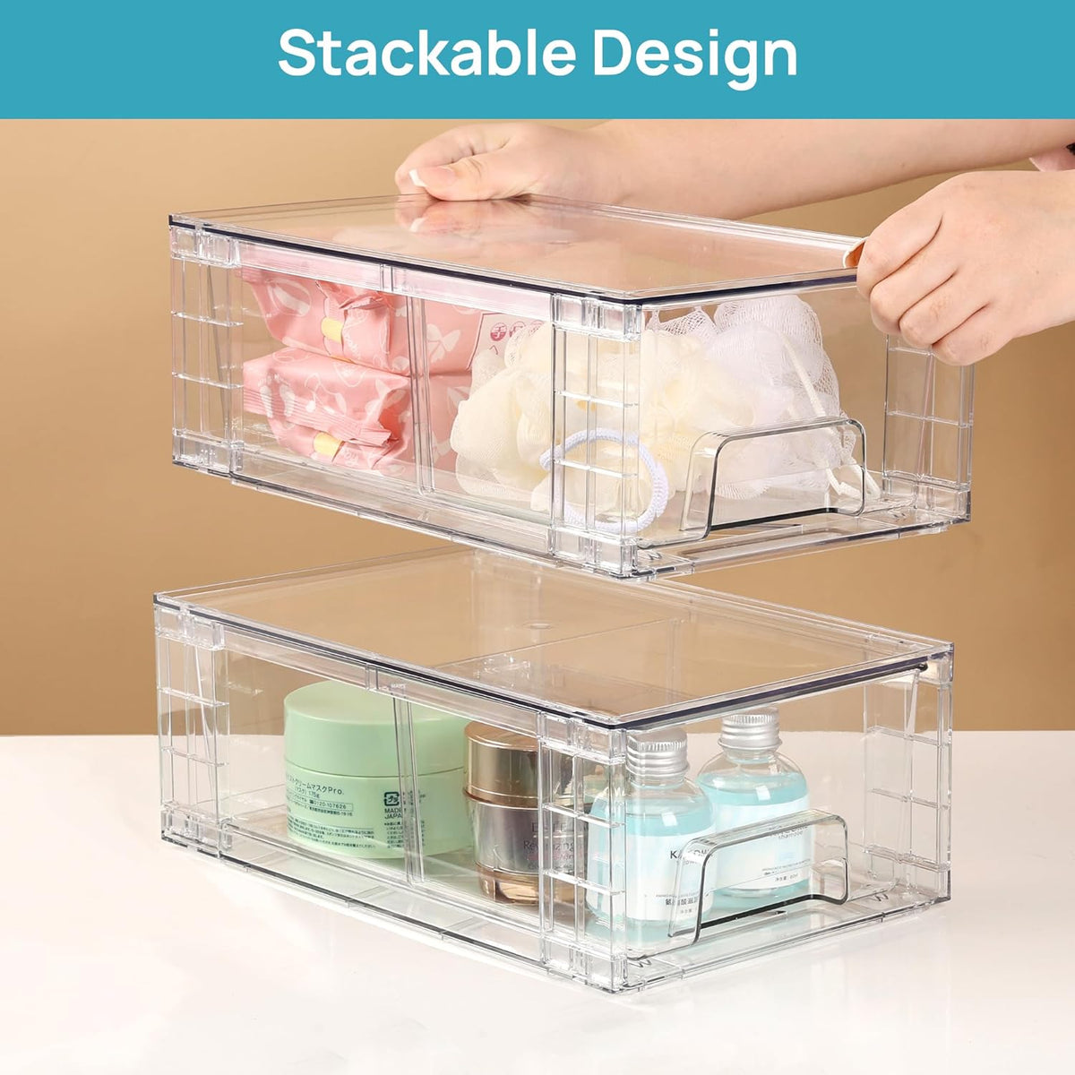 Vtopmart 6 Pack Stackable Storage Drawers,Clear Acrylic Drawer Organizers with Handles, Easily