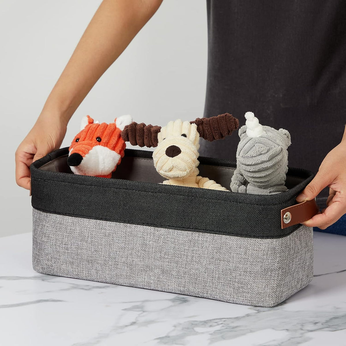 DULLEMELO Small Bathroom Baskets for Toilet Fabric Storage Baskets 2 Pack - 15"x6"x5.5" Foldable