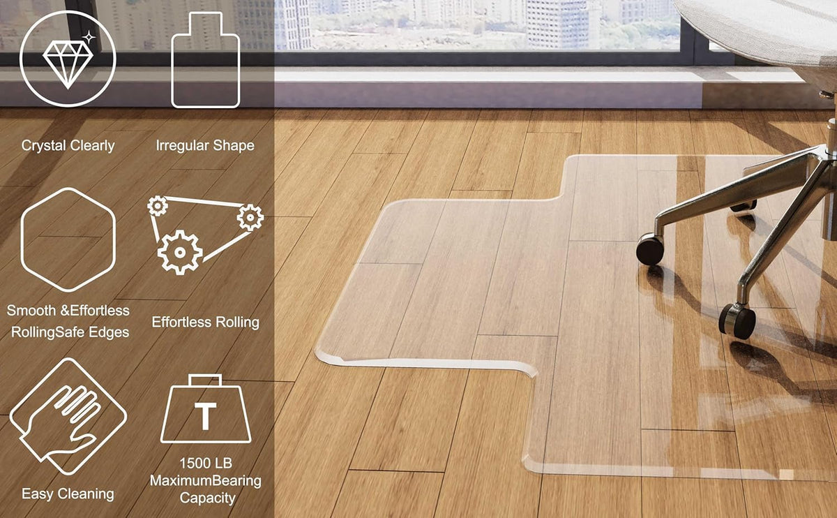 Beveled Edge Irregular Office Chair Mat with Lip for Carpet or Hardwood Floor Crystal Clear 36" x