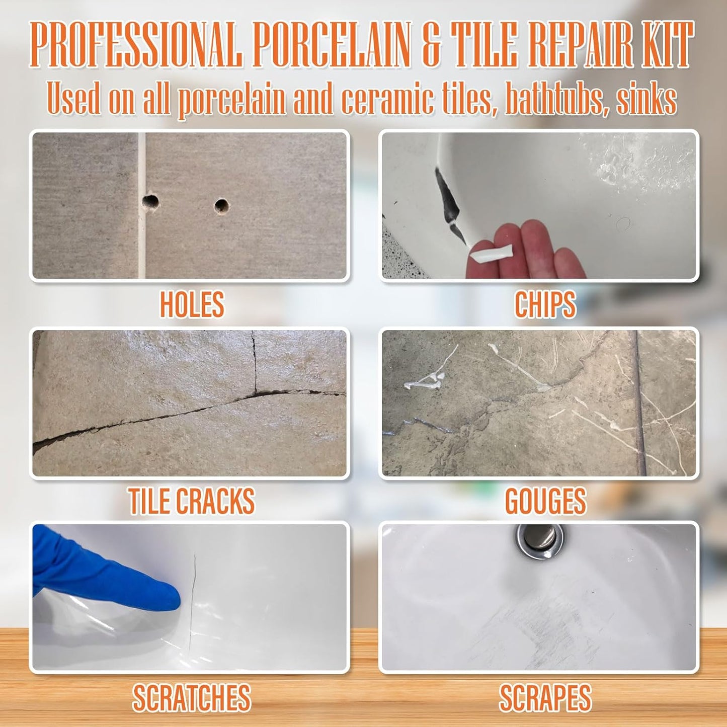 Porcelain Repair Kit White, High-Gloss Chipped Sink & Tile Repair Kit to Quickly Fix Sinks Chips