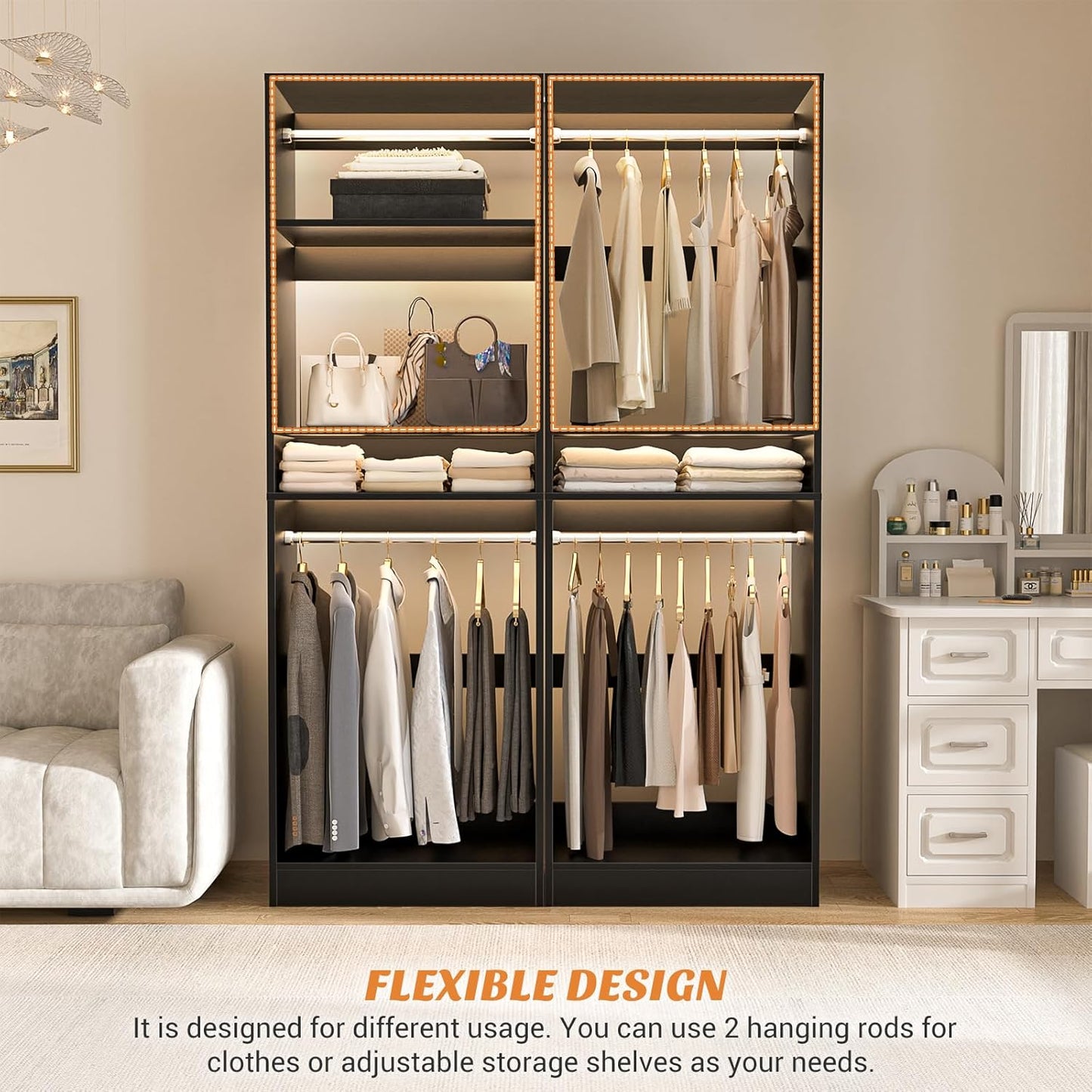 Unikito Freestanding Closet System, 25” Closet Organizer Wardrobe with Hanging Rod & Shelves