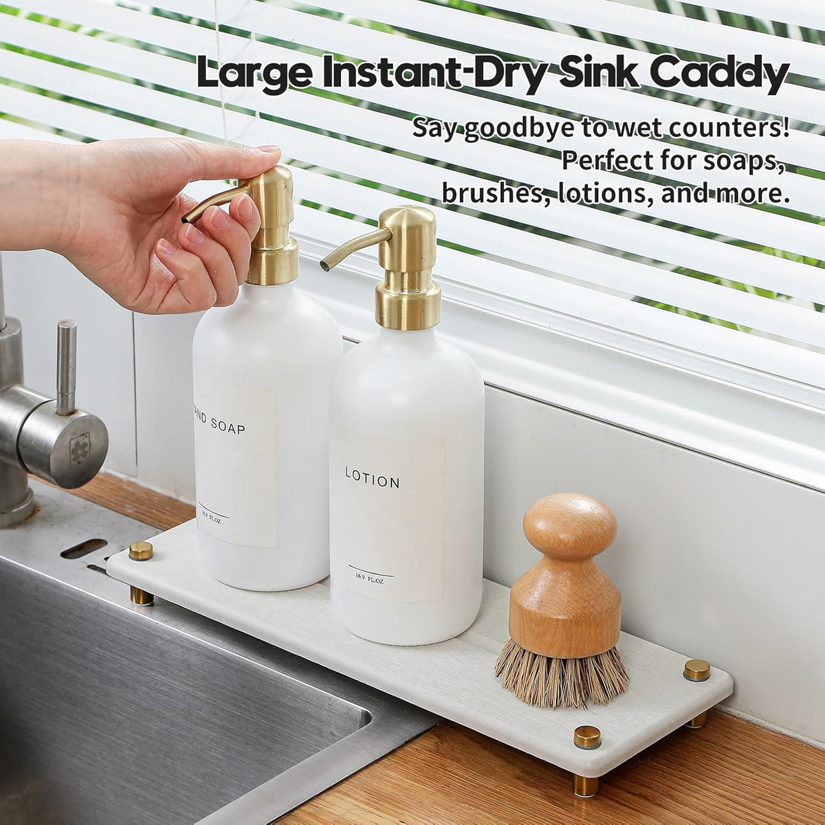 Water Absorbing Stone Sink Caddy Kitchen Sink Organizer Tray, Diatomite Bathroom Counter Tray, Gold