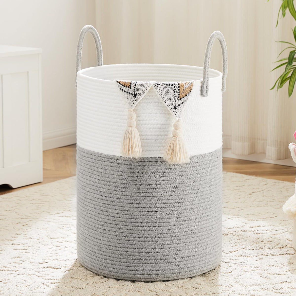 Laundry Basket,Woven Cotton Rope Laundry Hamper,40L for Decorative Storage of Dirty Clothes,Toys