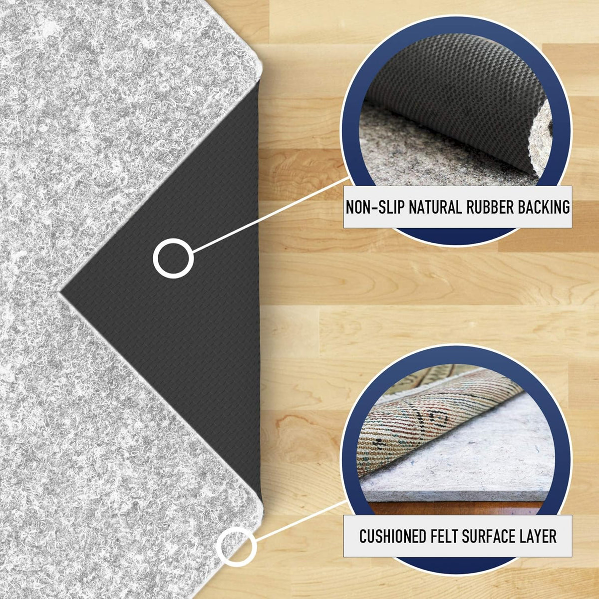 RUGPADUSA - Dual Surface - 2'6" x 8' - 1/4" Thick - Felt + Rubber - Non-Slip Backing Rug Pad - Safe