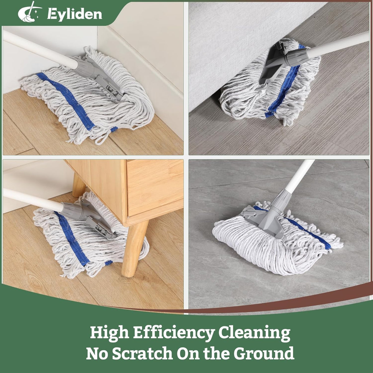 Eyliden String Mops for Floor Cleaning, Heavy Duty Looped-End Commercial Mops with Extra Mop Head