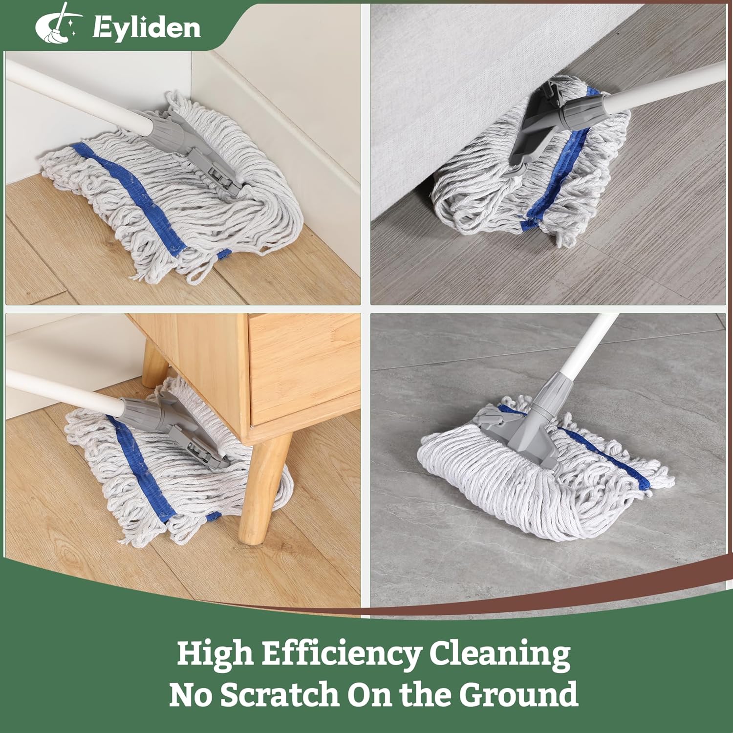 Eyliden String Mops for Floor Cleaning, Heavy Duty Looped-End Commercial Mops with Extra Mop Head