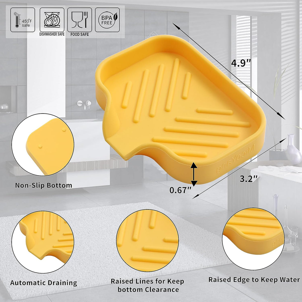 Silicone Bathroom Soap Dishes with Drain Spout-Bathroom and Kitchen Sink Organizer,Sponge