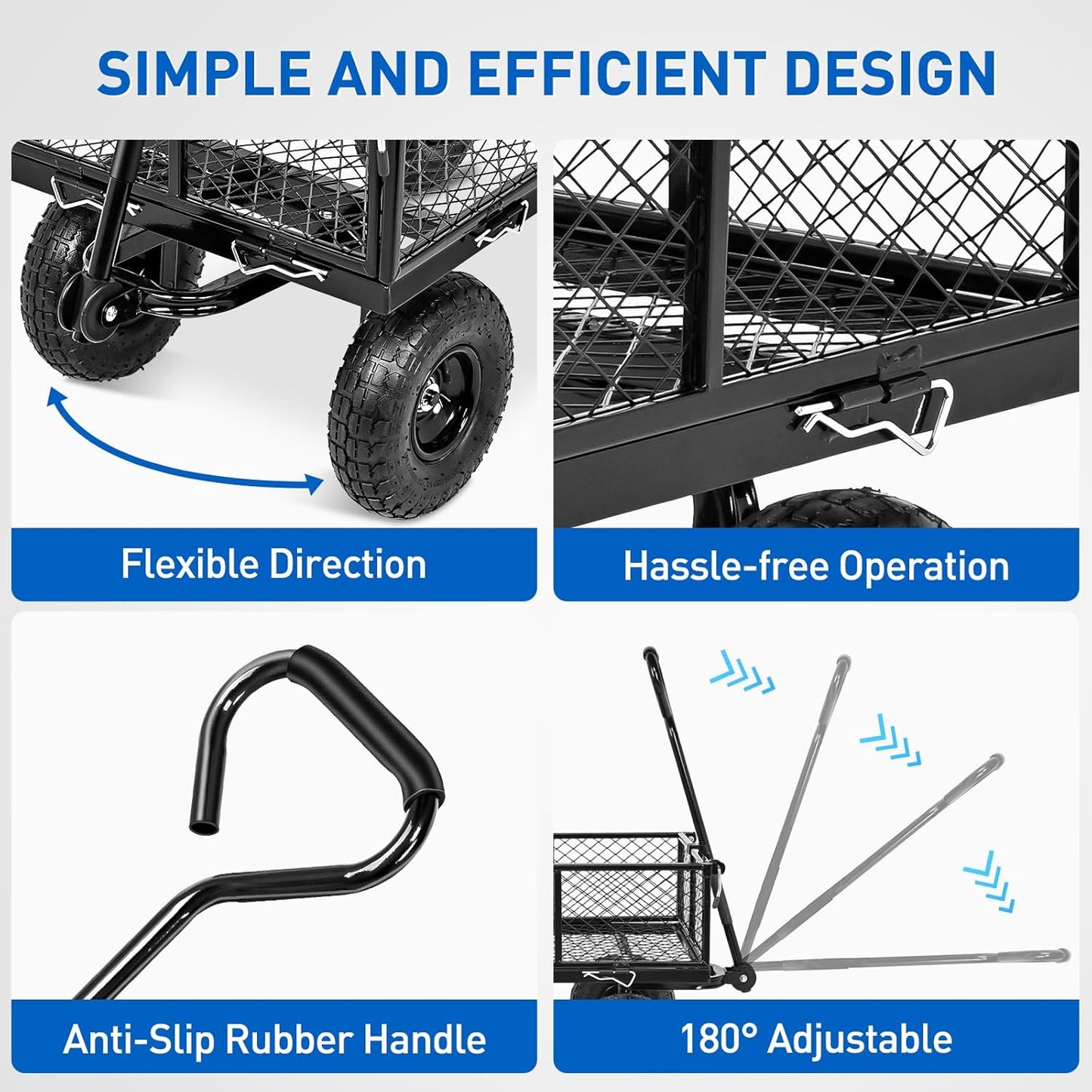 Yesker Steel Garden Carts - 800lbs Dump Wagon with All Terrain Inflatable Wheels for Yard Lawn
