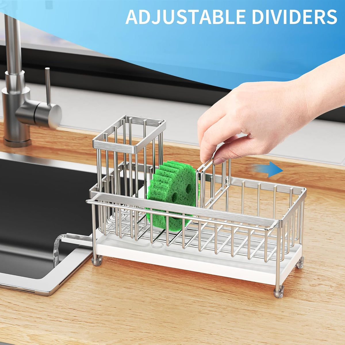 Cisily Stainless Steel Sponge Holder for Kitchen Sink with Towel Rack, Sink Caddy with Kitchen High
