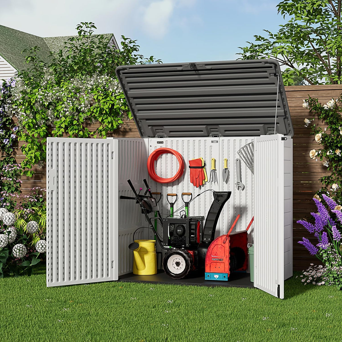 ZZM Large Outdoor Storage Shed, 48 Cu Ft Resin Versatile Storage Cabinet for Patio Accessories