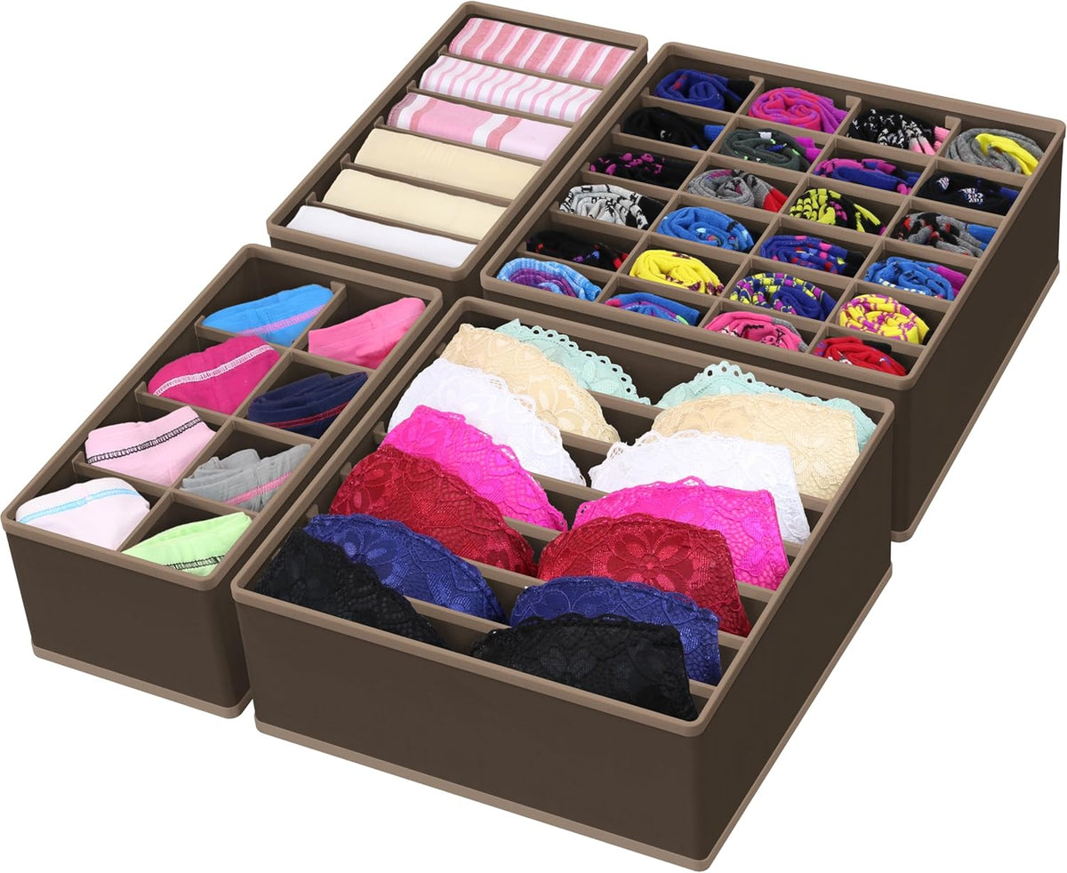 Simple Houseware 4-Pack Drawer Organizer Set - Closet Dividers for Underwear, Socks, Bras, Scarves
