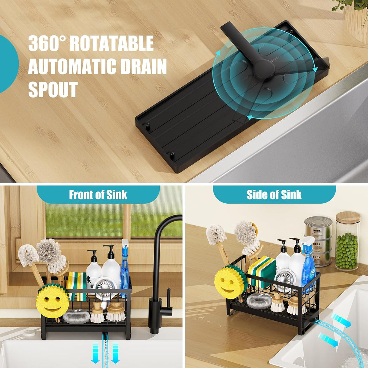 Sponge Holder for Kitchen Sink with Flexible Sink Caddy Smiley Face,2 Tier Kitchen Sponge Holder