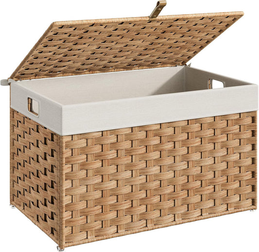 HOOBRO Storage Basket with Lid, 17.2 Gallon (65L) Wicker Basket, Handwoven Blanket Storage Basket