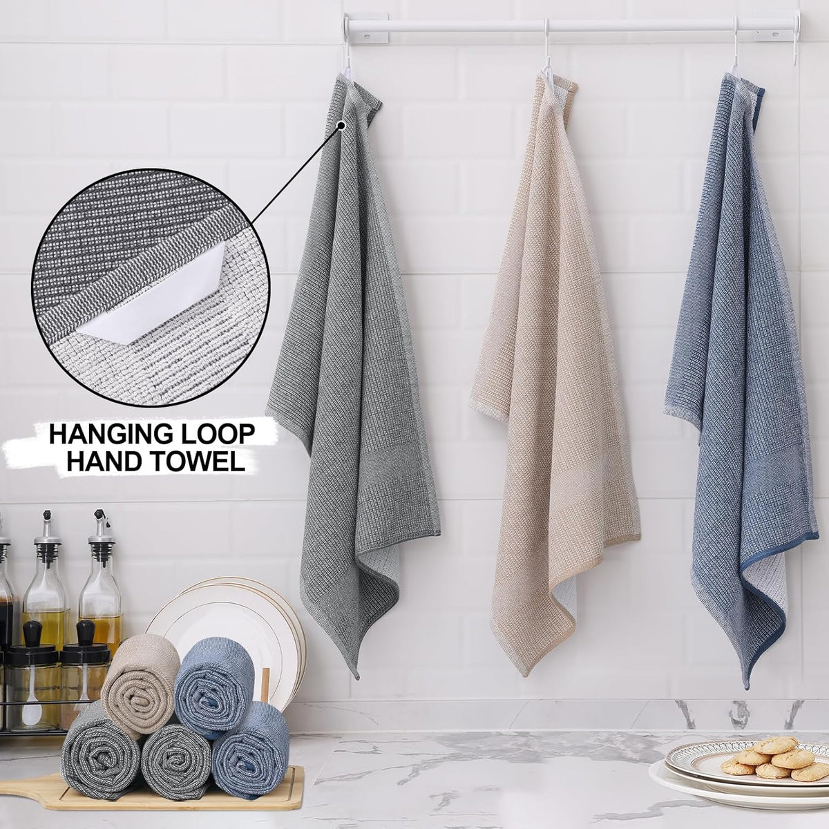 Homaxy Premium Kitchen Towels(18”x 28”, 6 Pack), Large Cotton Kitchen Hand Towels, Flat and Terry