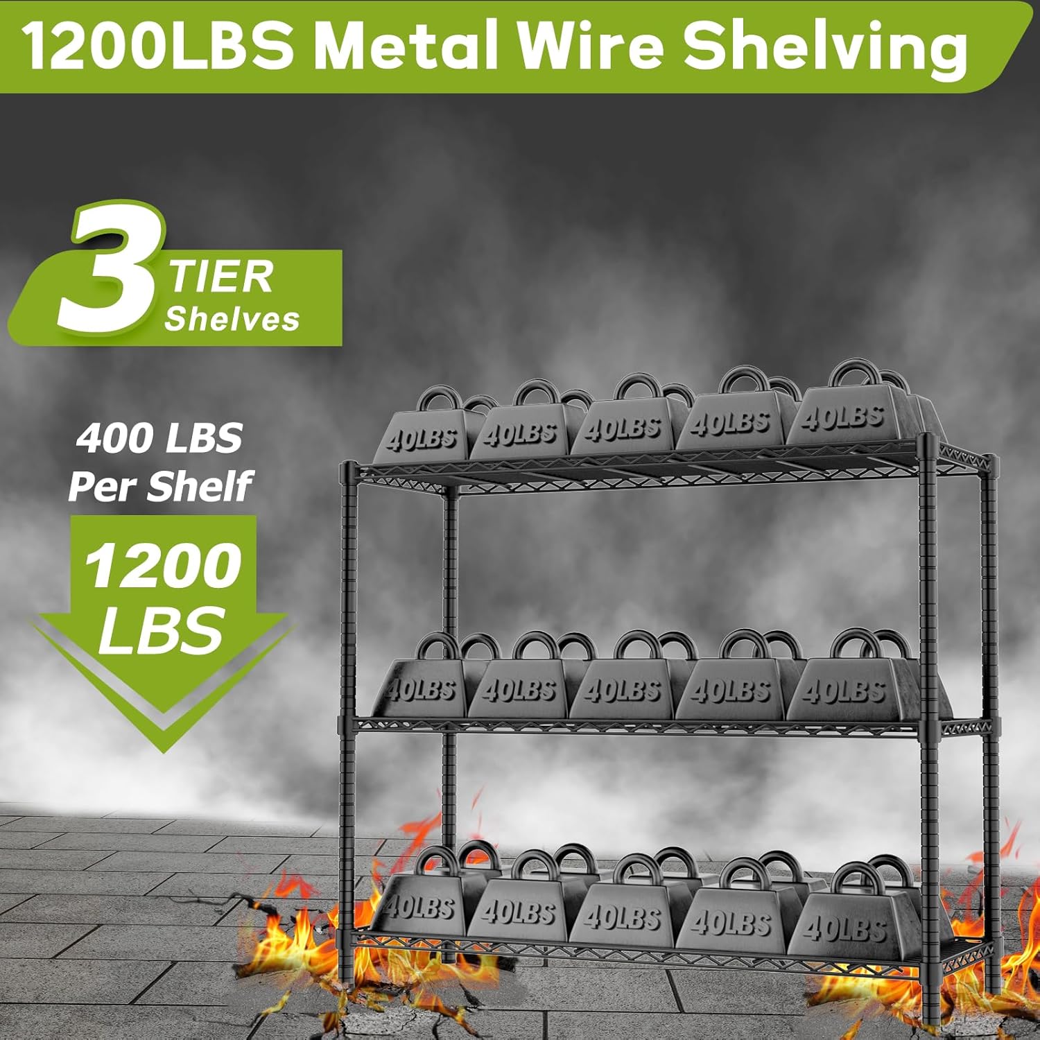 Storage Shelves, 4 PCS 48" L x 20" W x 47" H Heavy Duty Garage Wire Shelving Unit Loads 1200LBS