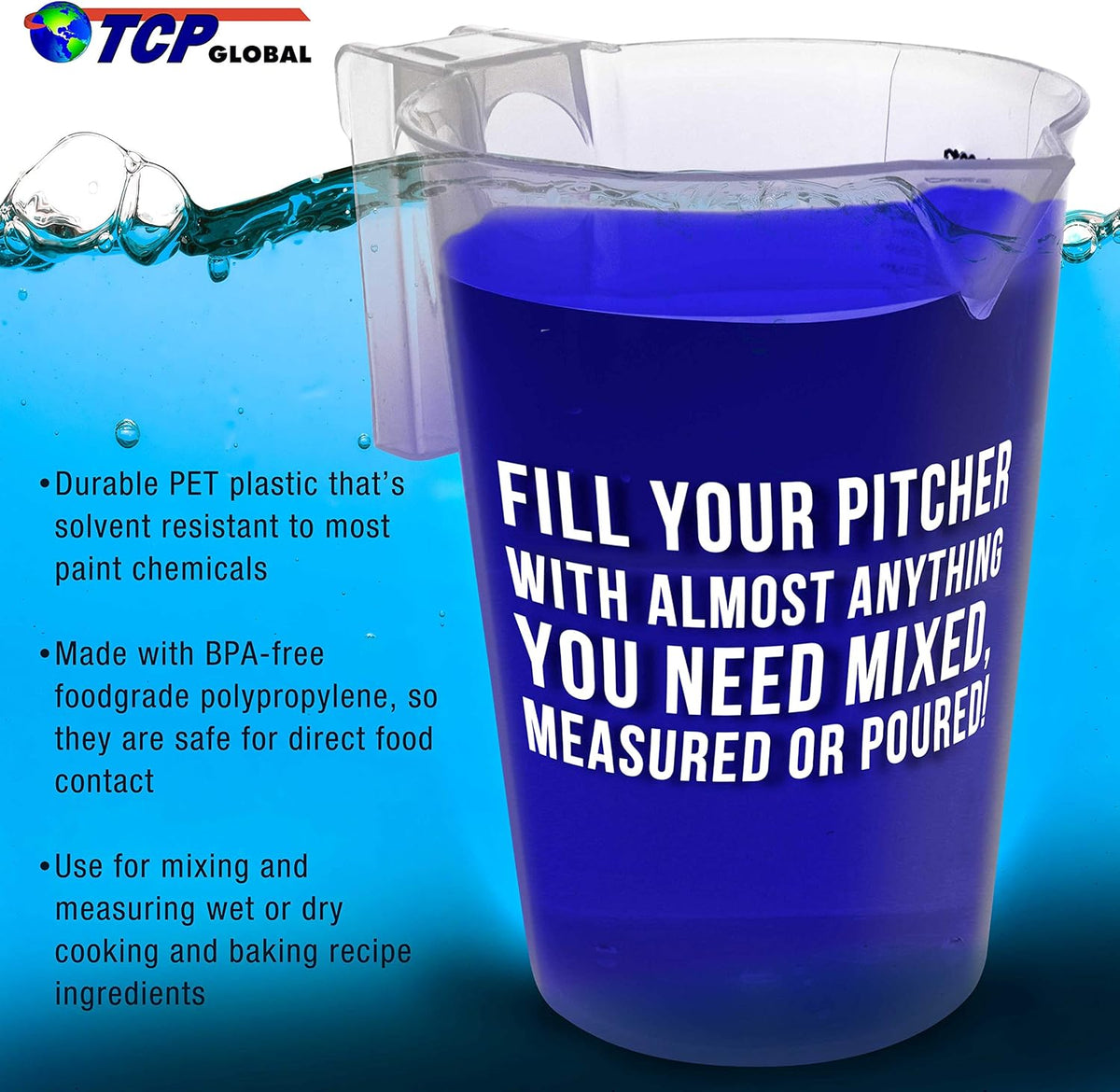 TCP Global 5 Liter (5000ml) Gallon Plastic Graduated Measuring and Mixing Pitcher (Pack of 3)