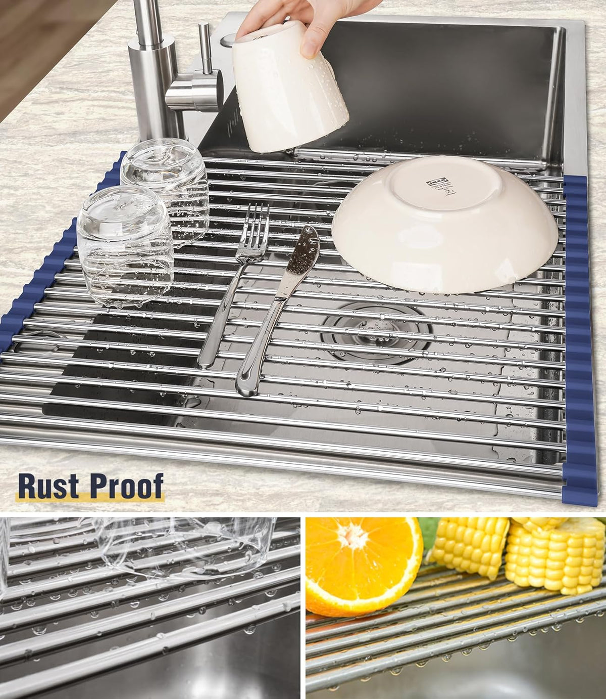 Tomorotec 17.7" x 15.5" Roll Up Dish Drying Rack Over Sink Drying Rack Sink Cover Kitchen Sink