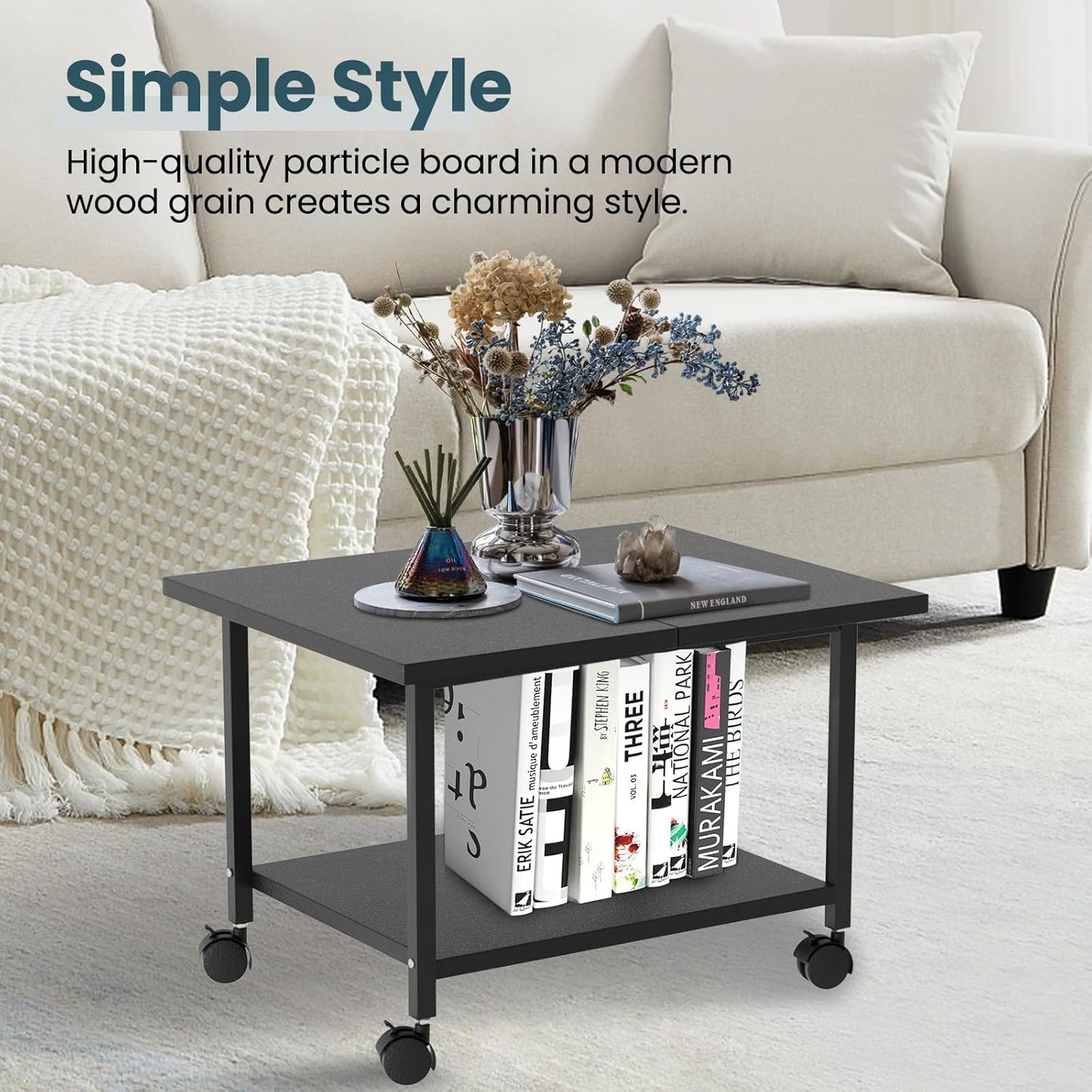 Printer Stand with Storage Under Desk Shelf, Desktop Printer Stand Organizer, Rolling Printer Cart