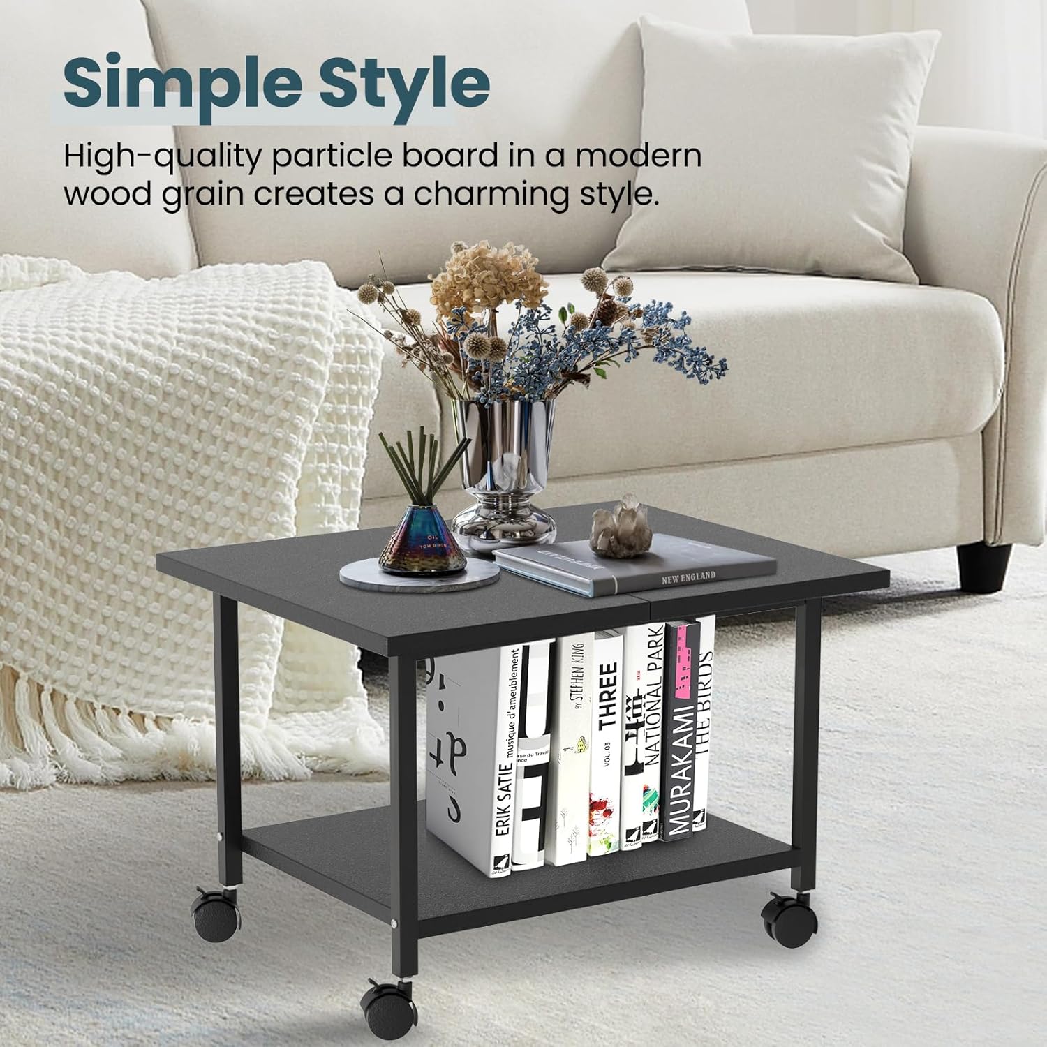 Printer Stand with Storage Under Desk Shelf, Desktop Printer Stand Organizer, Rolling Printer Cart