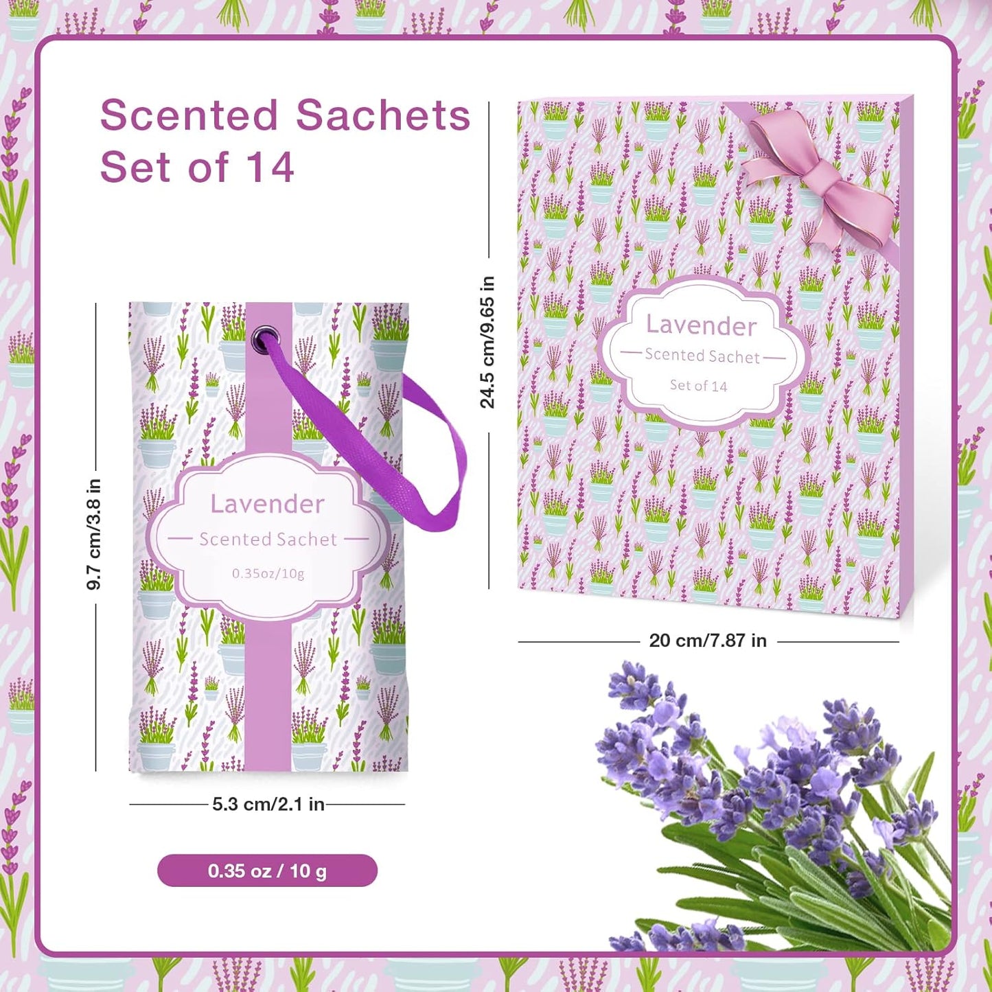 SCENTORINI Lavender Sachets for Drawers and Closets, Long-Lasting Sachets Bags, Pack of 14, Home