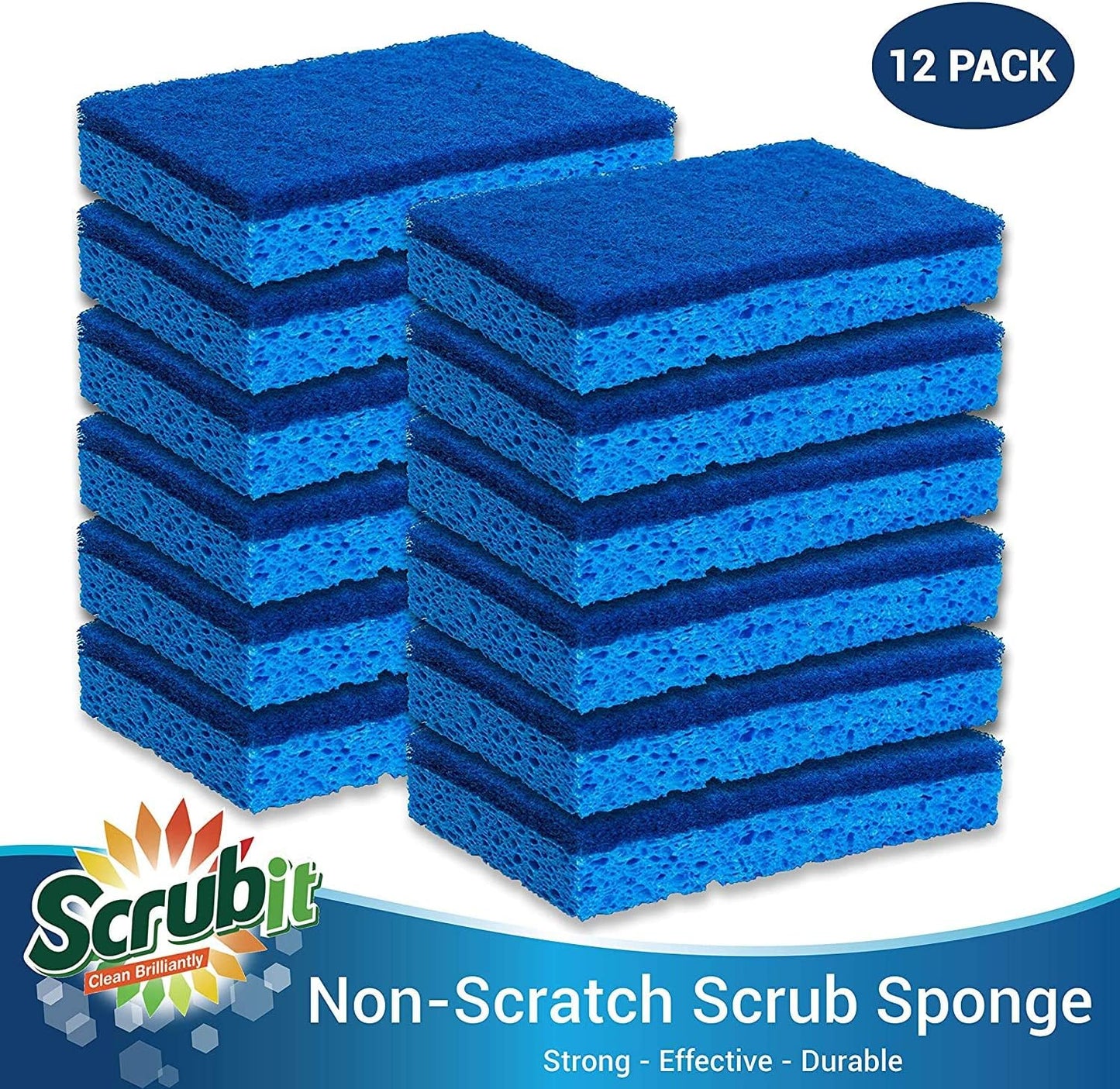 SCRUBIT Kitchen Scrub Sponges - Non-Scratch Dishwashing Sponge for Cleaning Dishes, pots and Pans