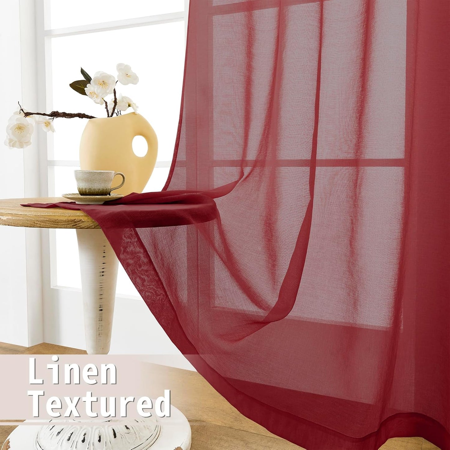 Tollpiz Small Sheer Door Curtain Closet Linen Textured Curtain Sheers Doorway Light Filtering Voile