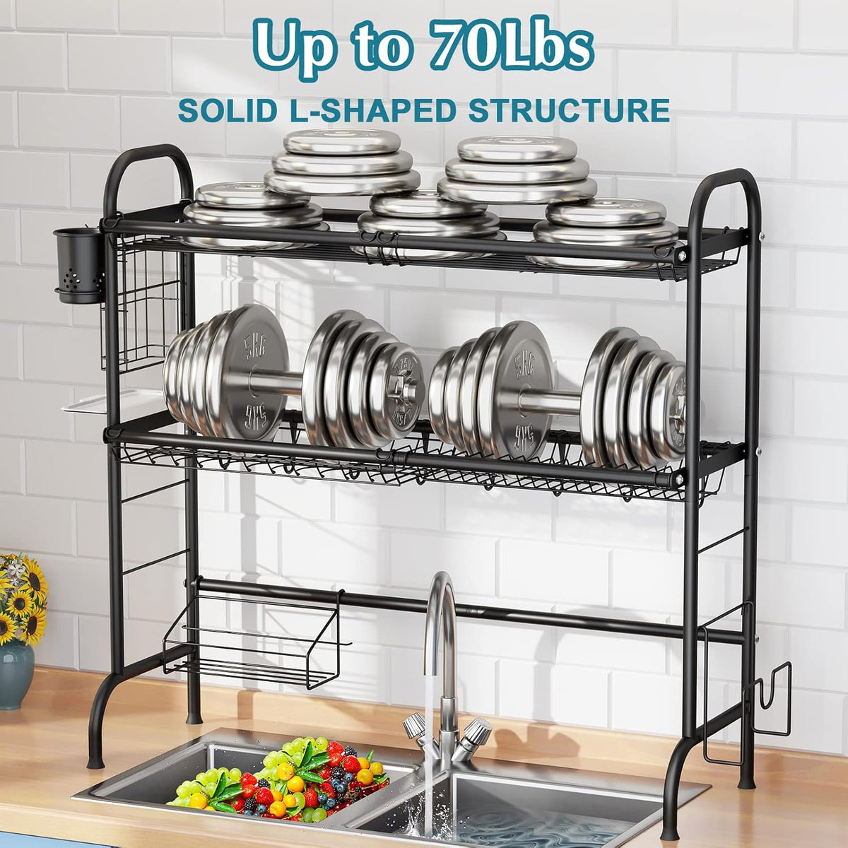 HOWDIA Over The Sink Dish Drying Rack, 3-Tier Stainless Steel Large Over The Sink Dish Rack with