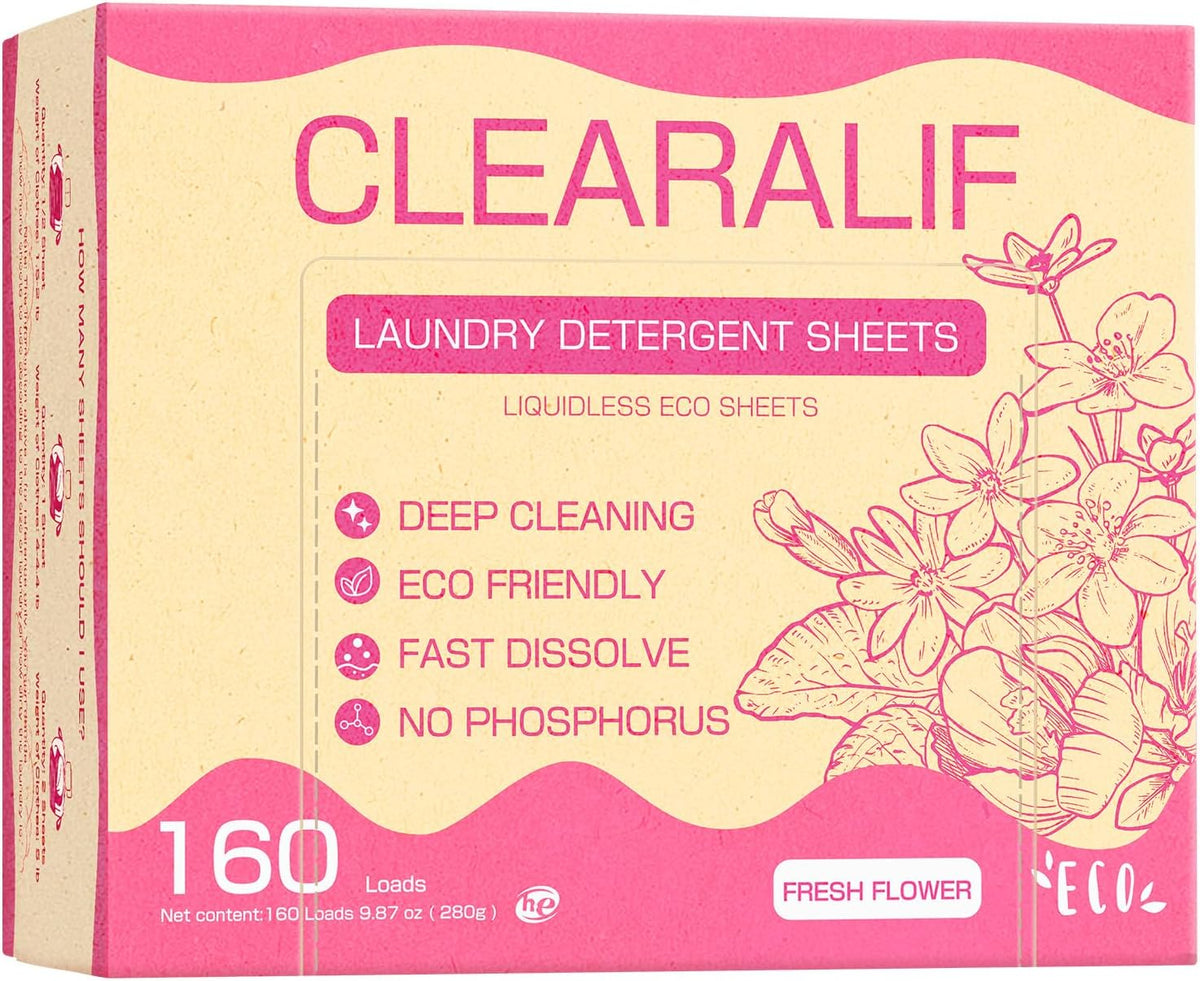Laundry Detergent Sheets Up to 160 Loads, Fresh Flower - Great For Travel,Apartments