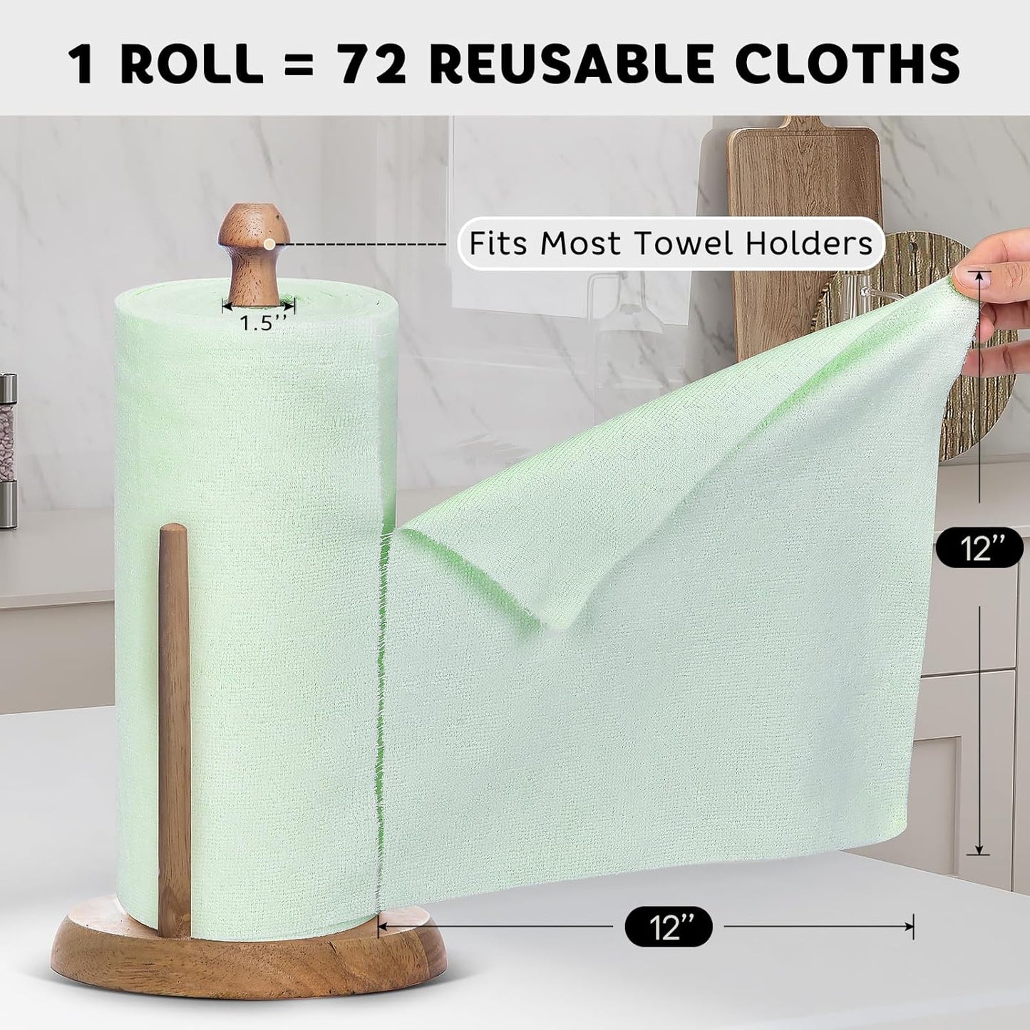 Matthew Microfiber Cleaning Cloth Roll 72Pack (12" x 12") Reusable Paper Towels&Washable Tear Away