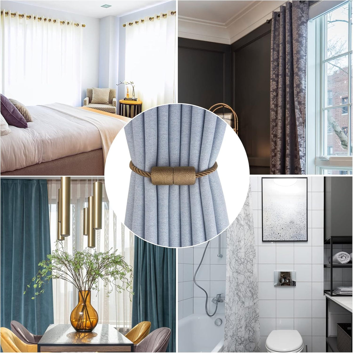 Magnetic Curtain Tiebacks 6 Pack Khaki Curtain Rope Tieback Curtain Holders for Drapes Modern Tie