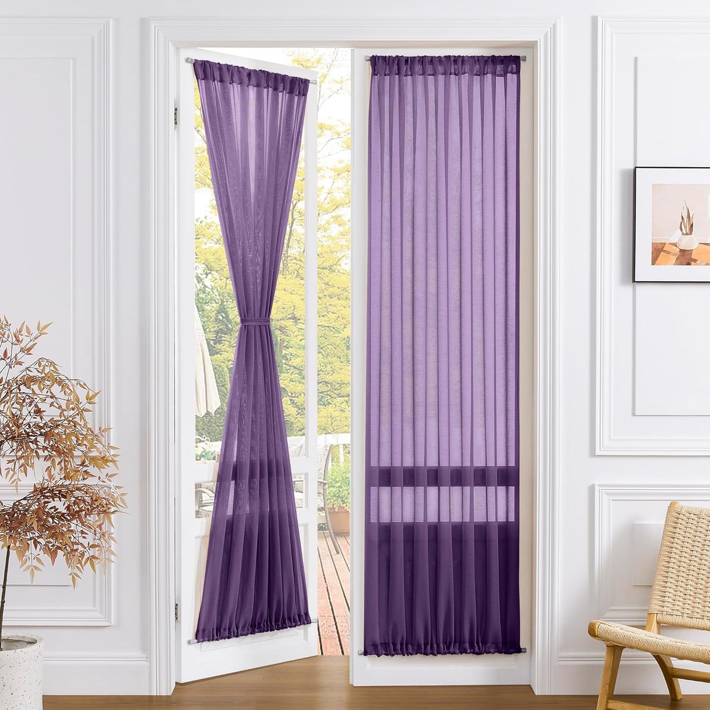 Tollpiz Sheer Door Curtains Closet Linen Textured Curtains Sheer Doorway Light Filtering Voile Rod