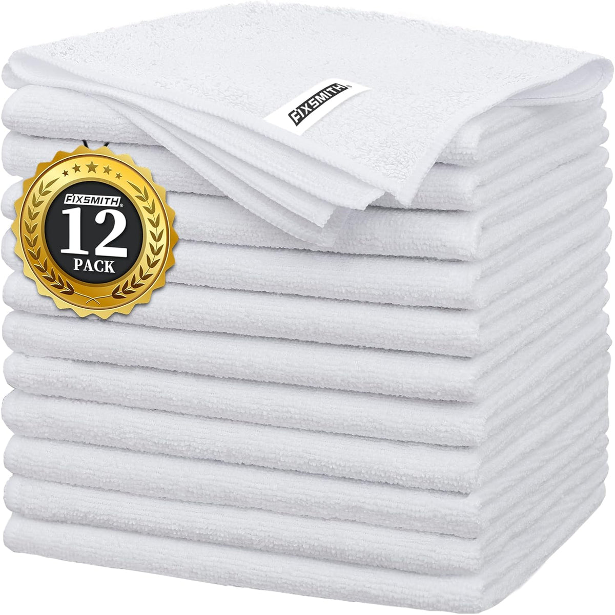 FIXSMITH White Microfiber Cleaning Cloth -Pack of 12, Highly Absorbent Cleaning Rags, 16"X12" All