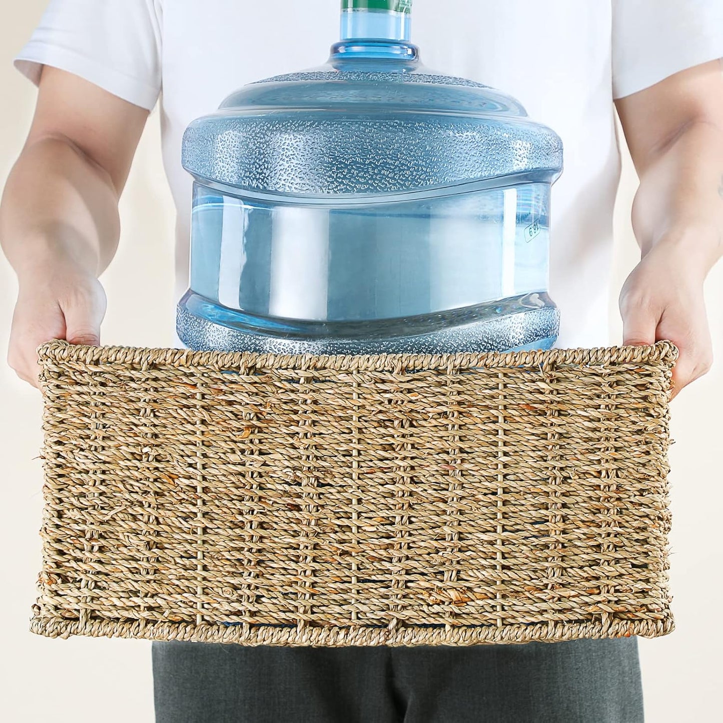 HOONEX Large Wicker Baskets for Storage, Seagrass Baskets with Dual Handles, Woven Baskets for