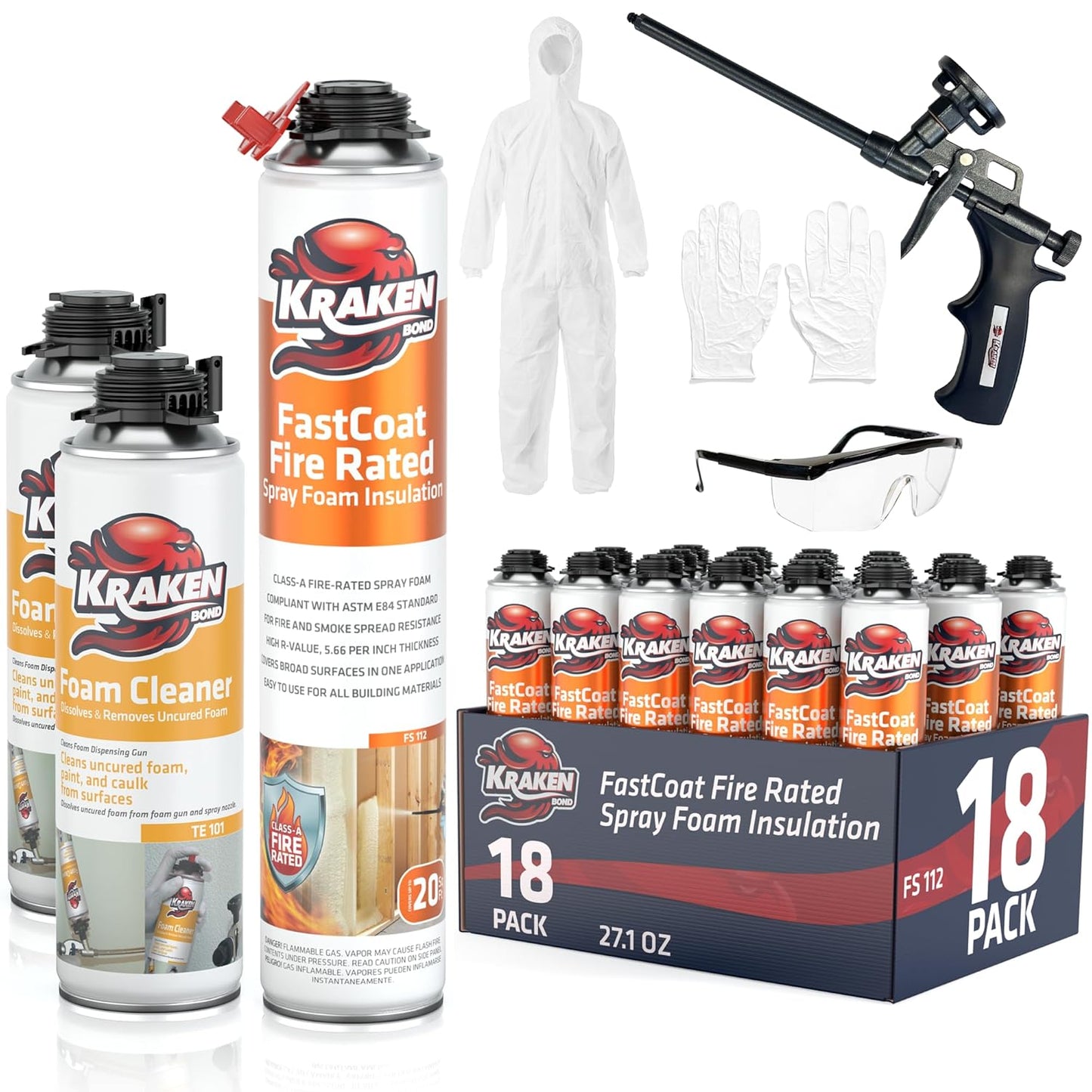 Kraken Bond Fastcoat Fire Rated Spray Foam Insulation Closed Cell in a Can 360 sq ft (18x27.1 oz.)