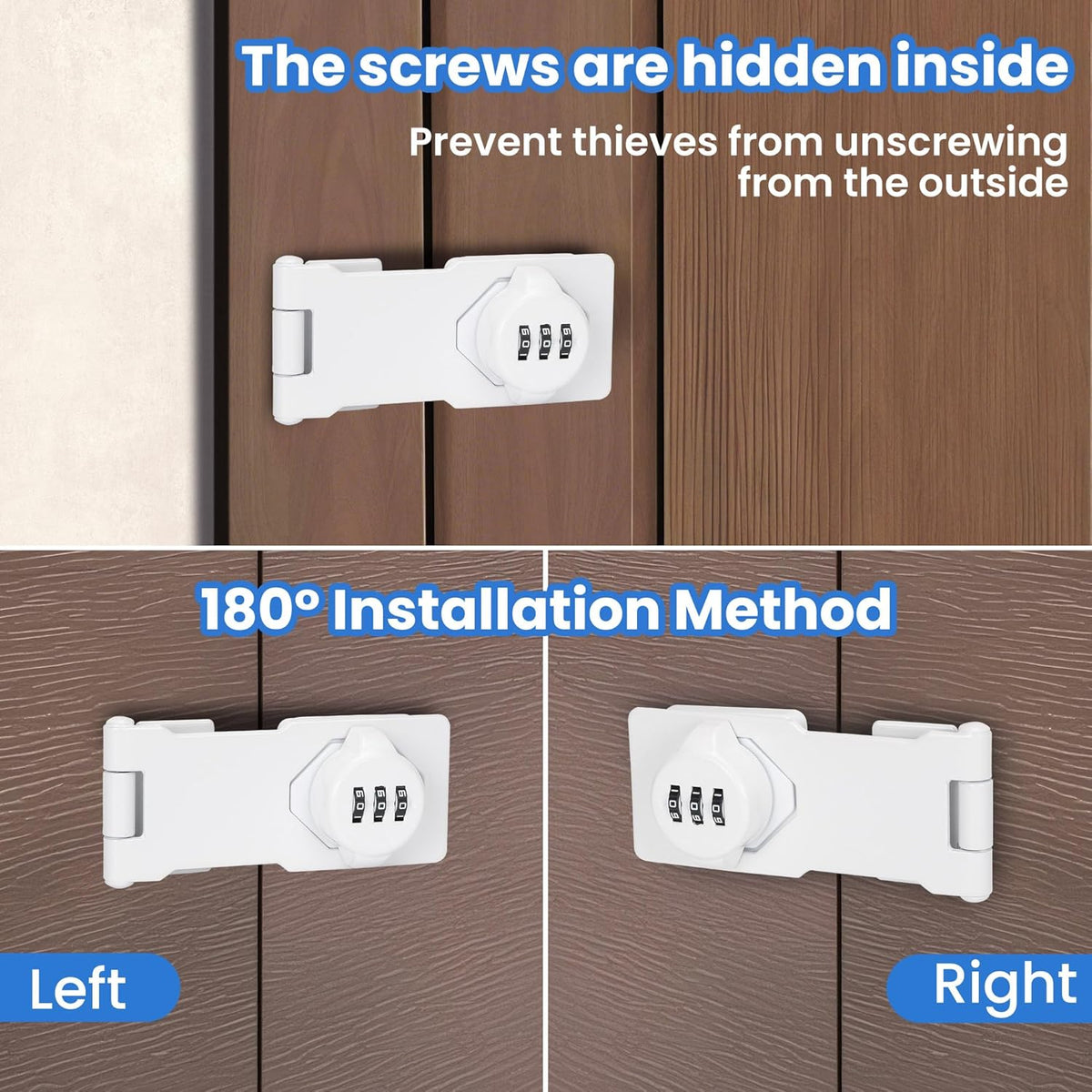 Keyless Cabinet Lock with Combination Code - 3-Digit Password Hasp Latch Lock for Drawers, Bifold
