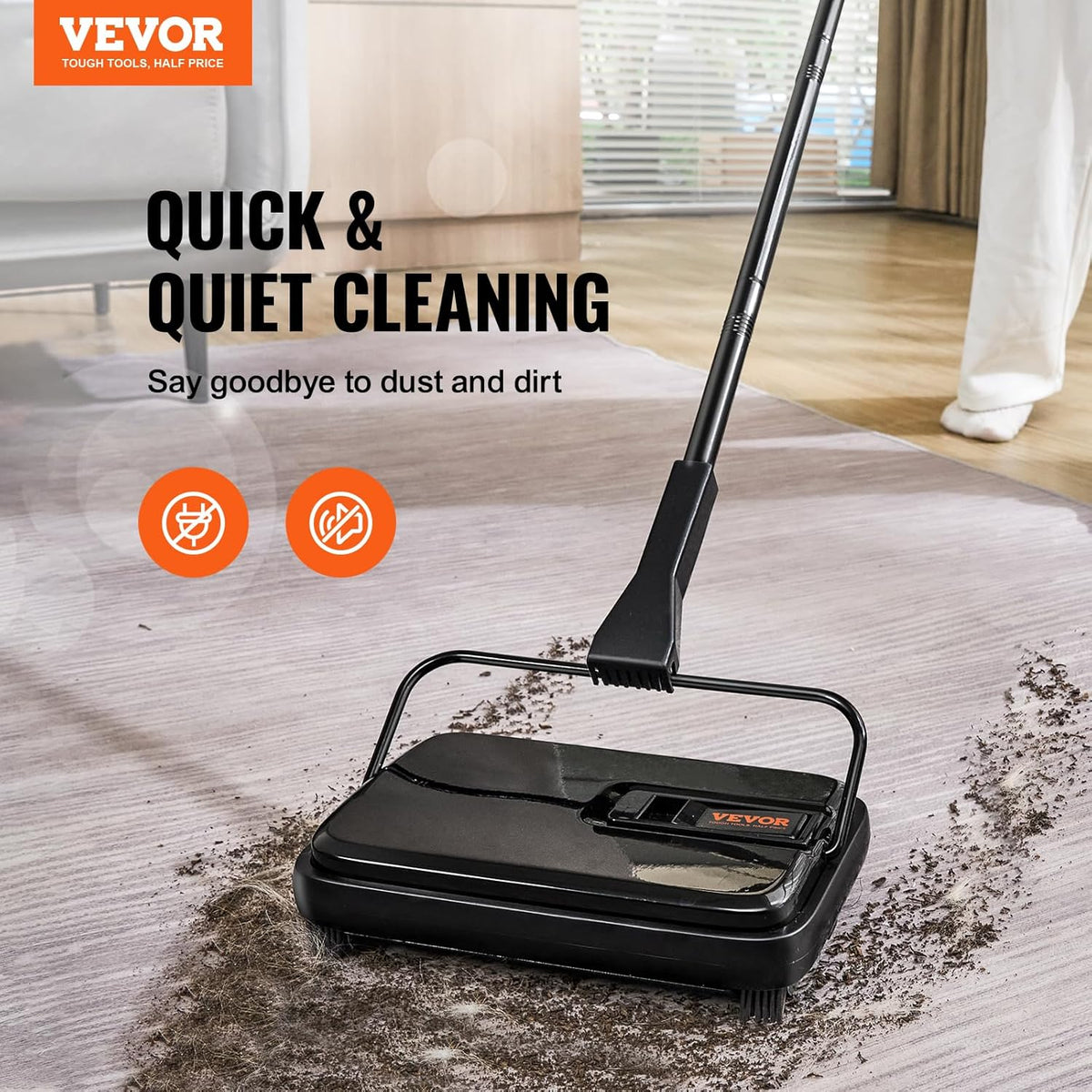 VEVOR Carpet Sweeper Manual, Floor Sweeper with 300 ml Dustbin Capacity Easy to Empty, for Home