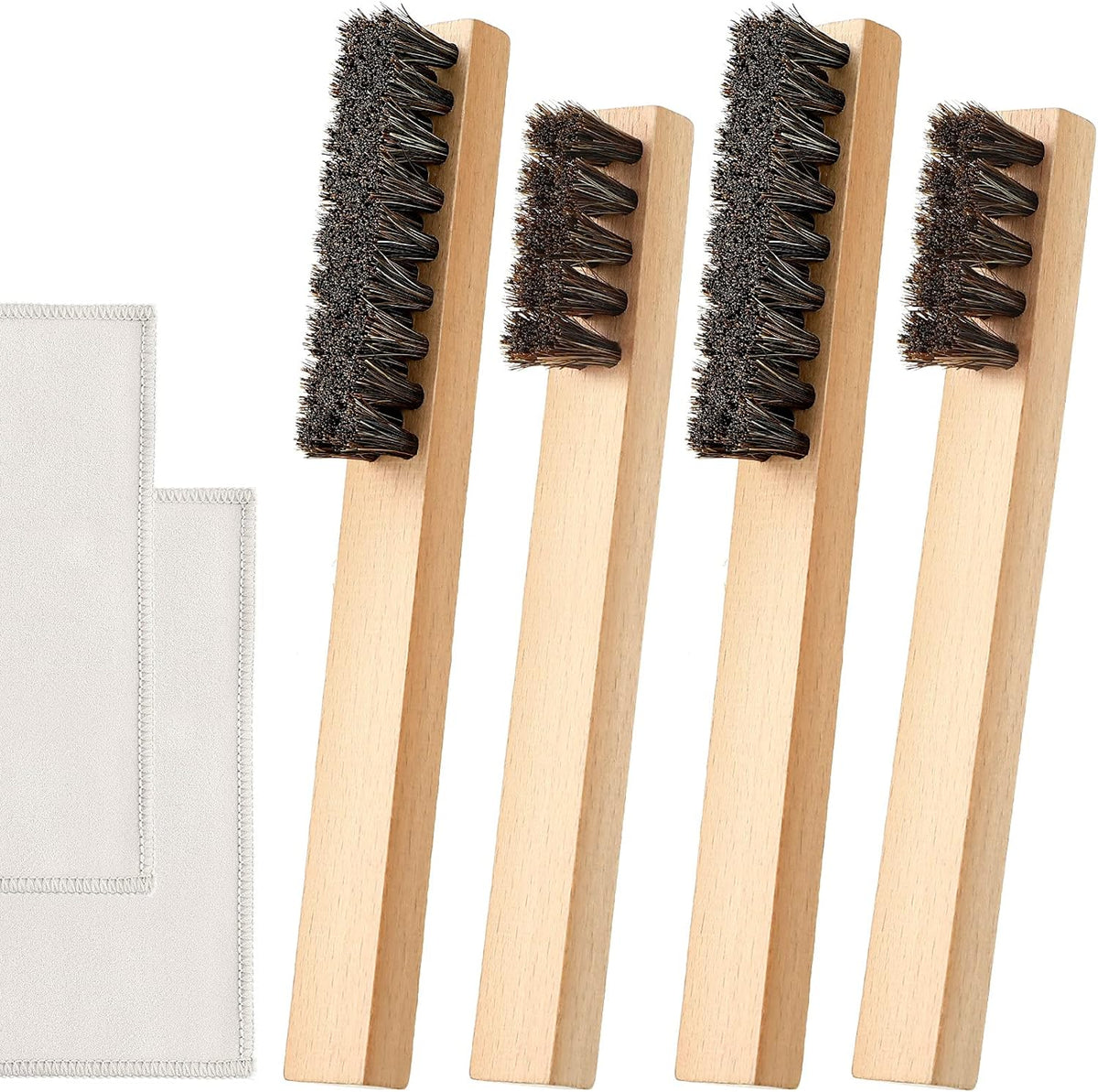 Patelai 6 Pieces Silver Polish Set, 4 Silver Cleaning Horsehair Brushes with 2 Pieces Polish Cloth