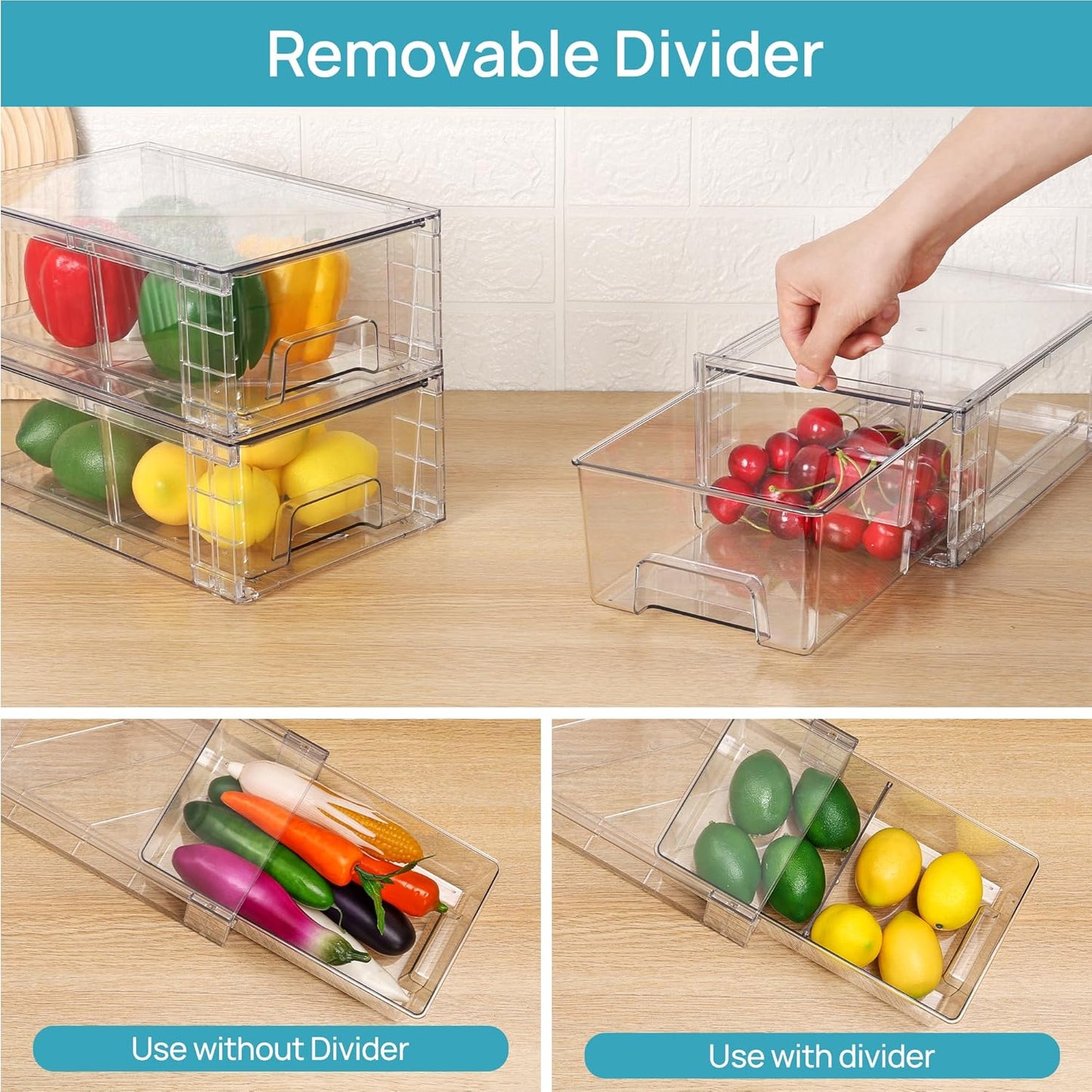 Vtopmart 8 Pack Stackable Storage Drawers,Clear Acrylic Drawer Organizers with Handles, Easily
