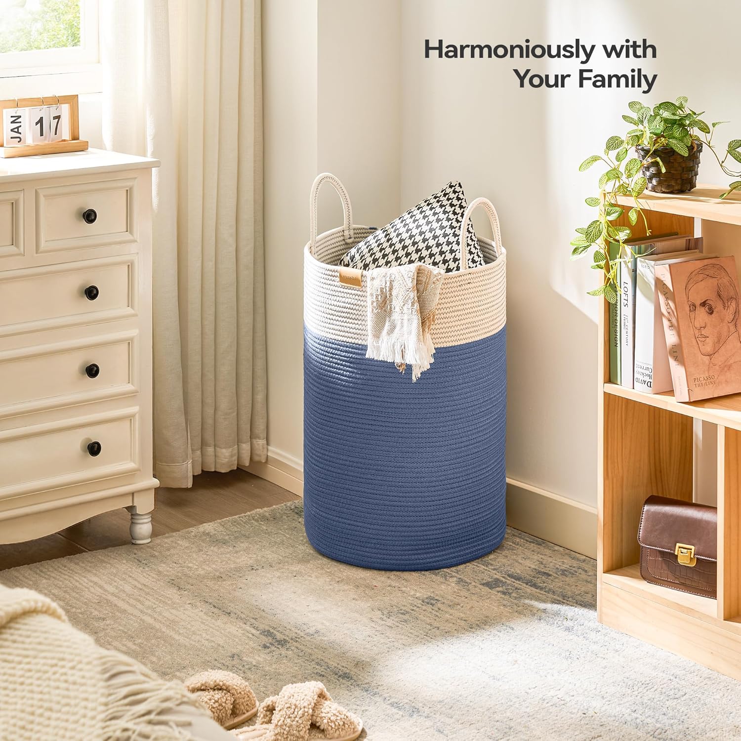 Laundry Hamper 75L,Large Laundry Basket for Clothes,Decorative Storage Basket for Blankets,Cotton