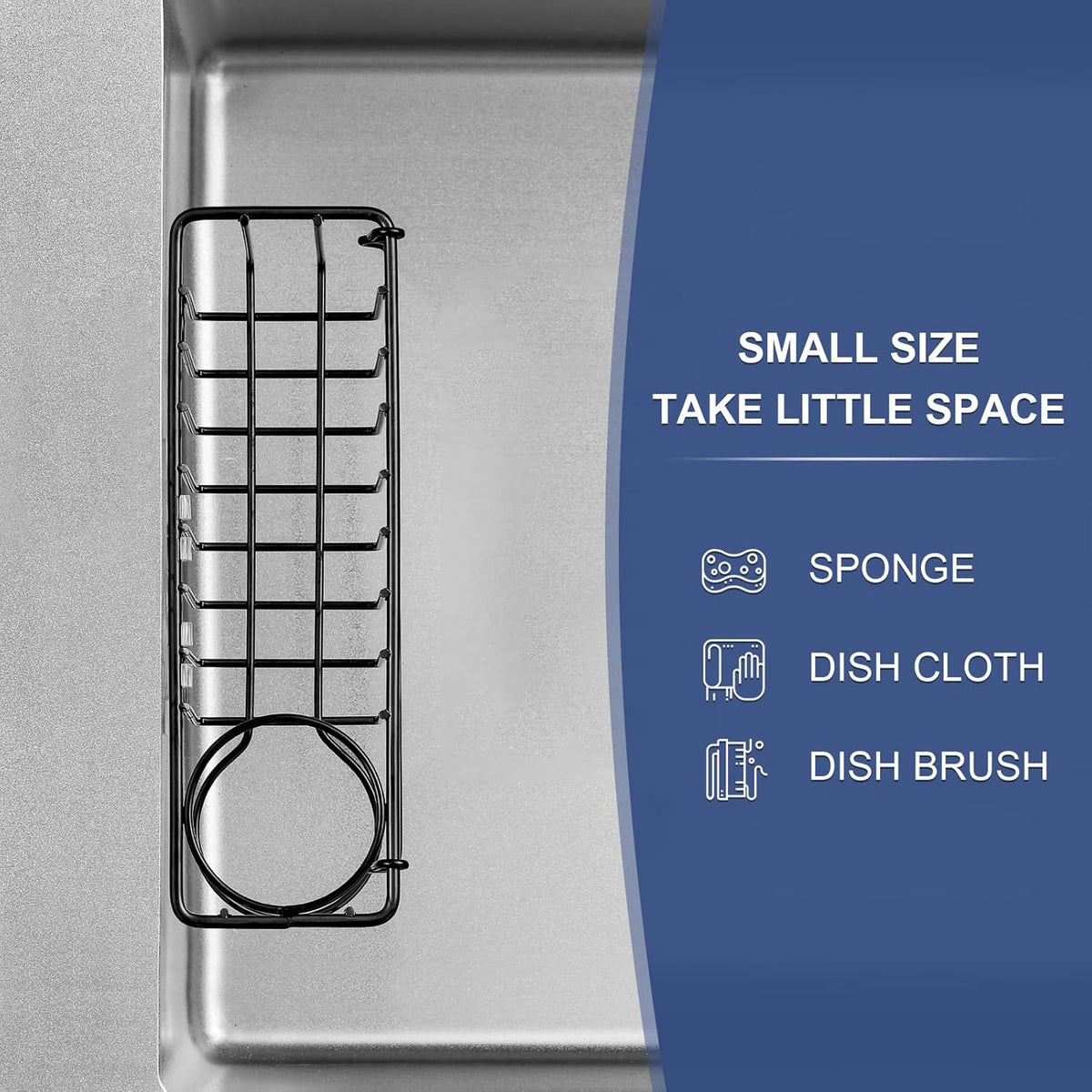 3-In-1 Sponge Holder for Kitchen Sink, 2 Type Suspension Options (Suction Cups & Adhesive Hook)