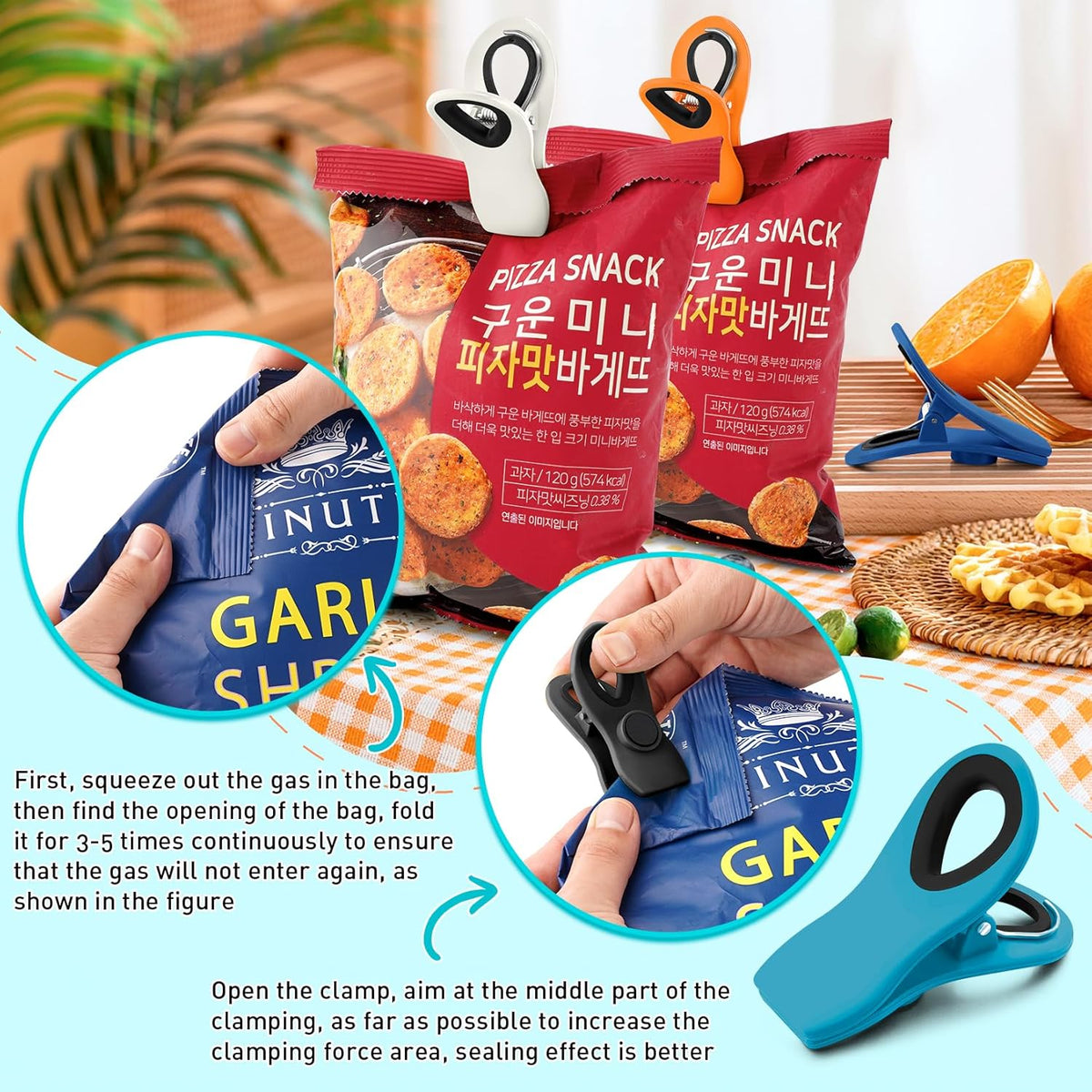 12 Pack Chip Clips, Colorful Magnetic Clip, Plastic Bag Clips with Airtight Seal Grip for Bread
