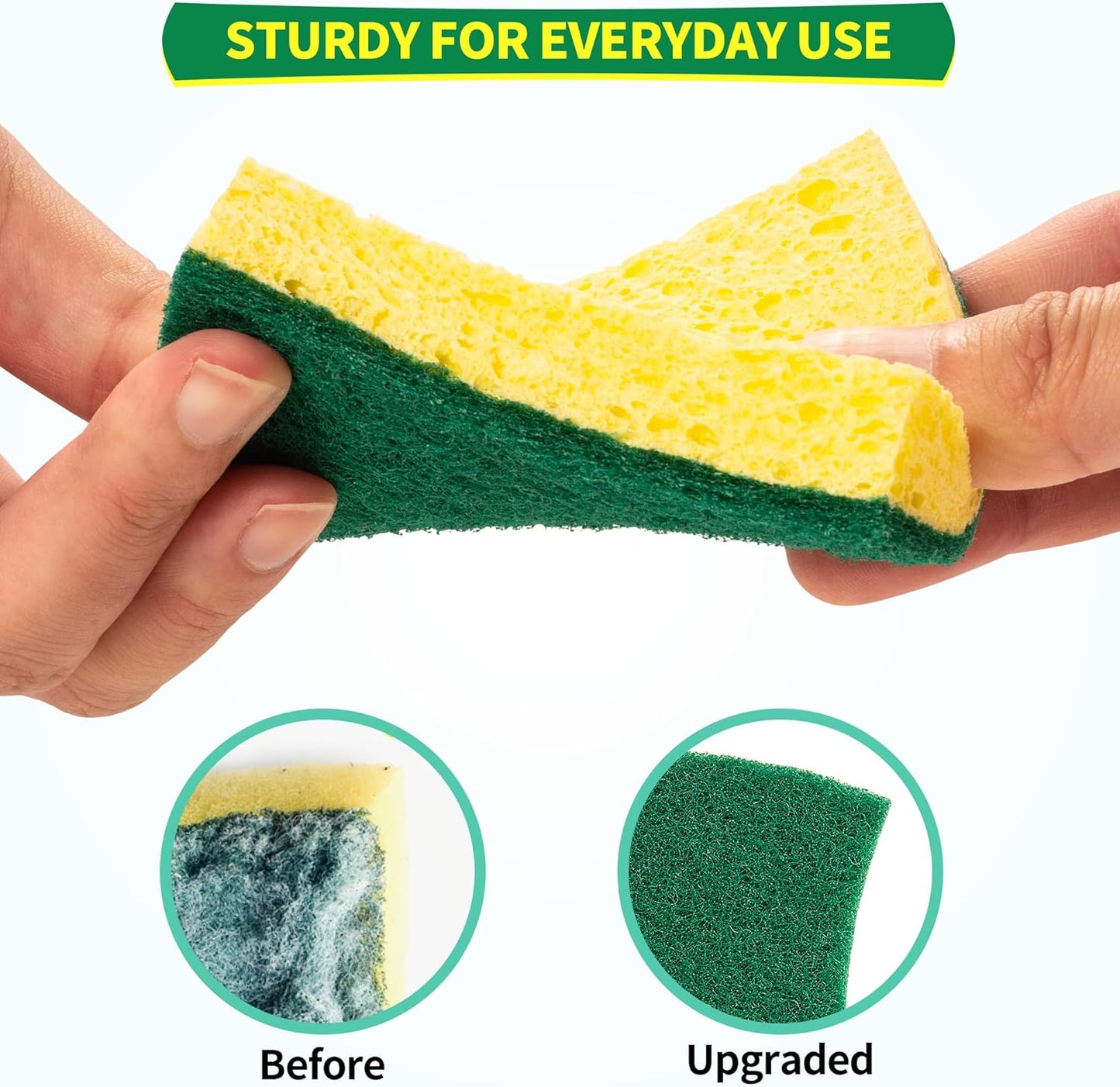 HOMERHYME Heavy Duty Scrub Sponge 24 Pack, Eco Cellulose Kitchen Dish Sponge Multipurpose Ergonomic